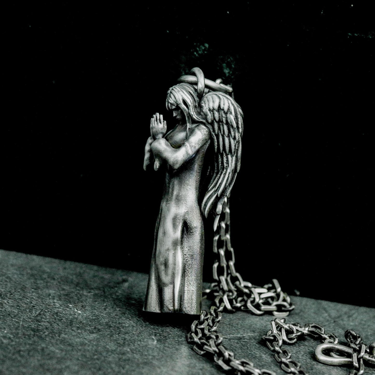 Blindfolded Angel Pendant with Standing Form - 925 Sterling Silver Handmade