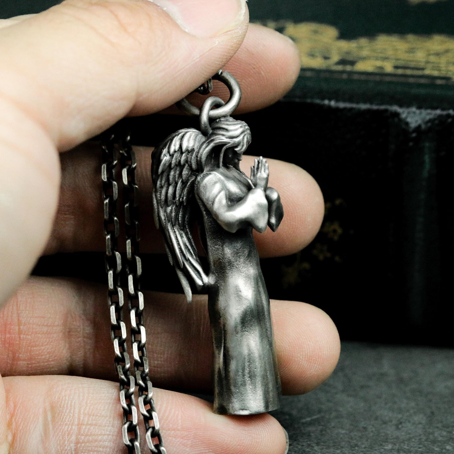Blindfolded Angel Pendant with Standing Form - 925 Sterling Silver Handmade