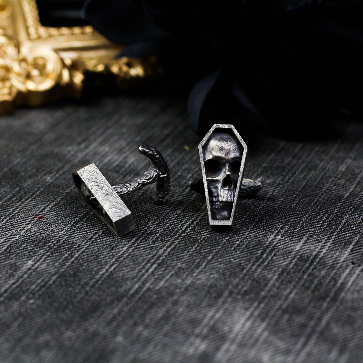 Coffin Skull Cufflinks, 925 Silver Handmade
