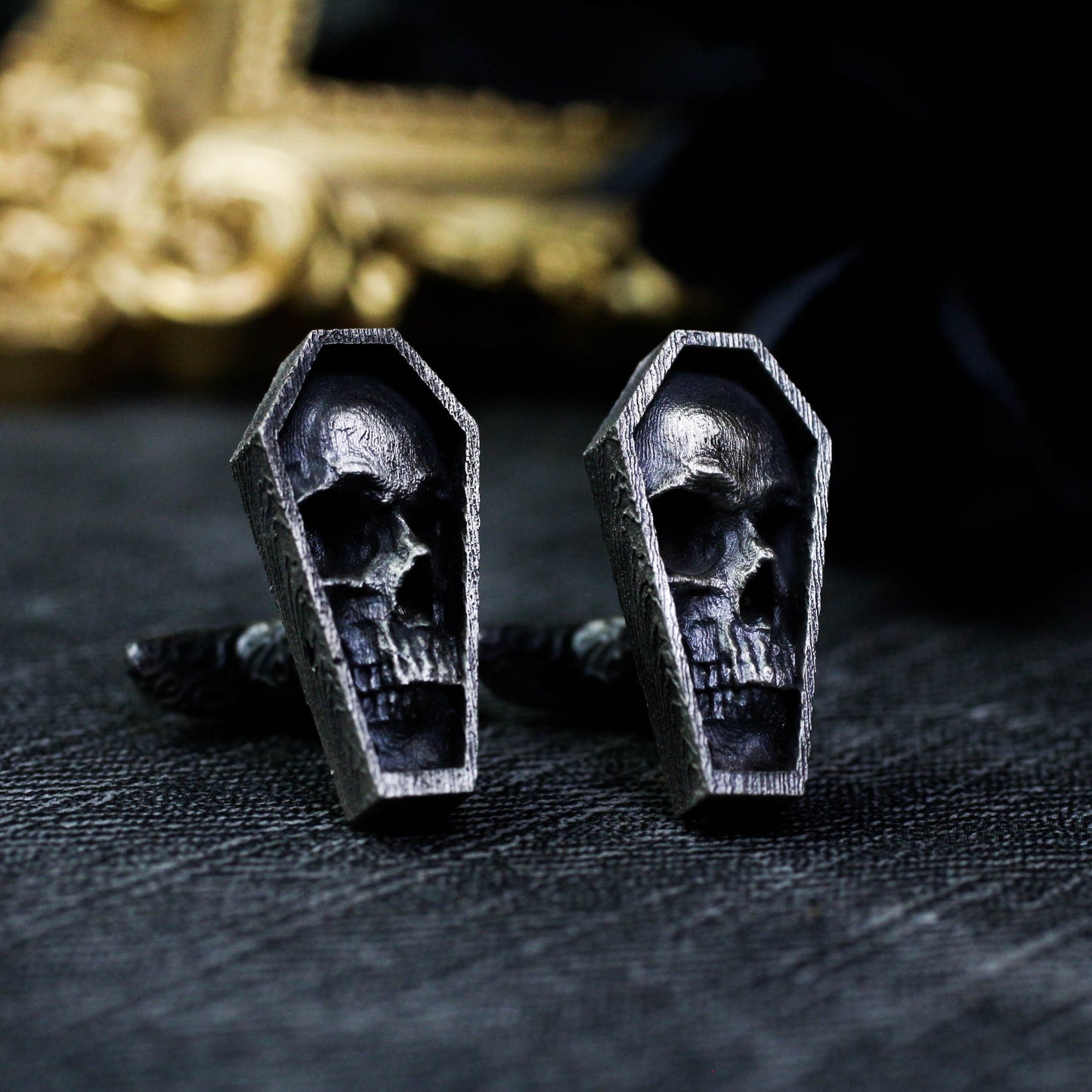 Coffin Skull Cufflinks, 925 Silver Handmade