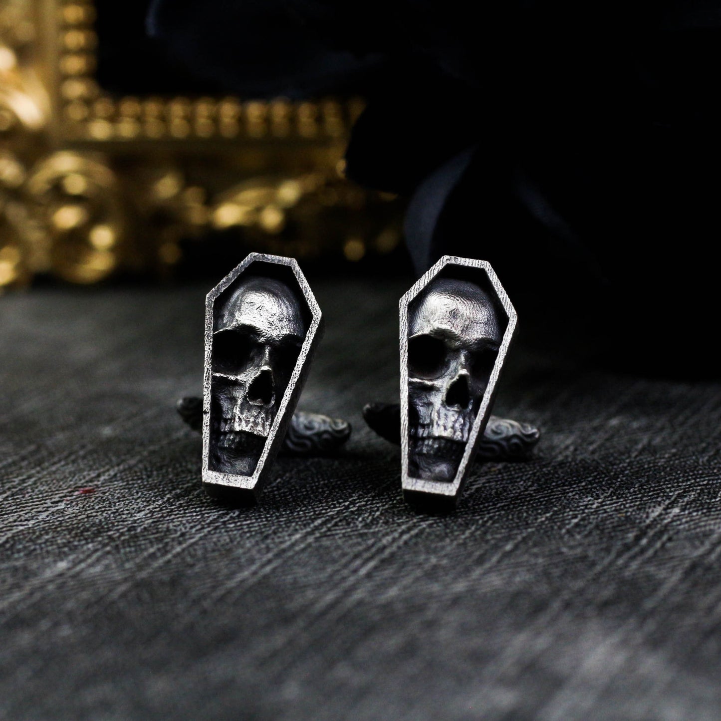 Coffin Skull Cufflinks, 925 Silver Handmade
