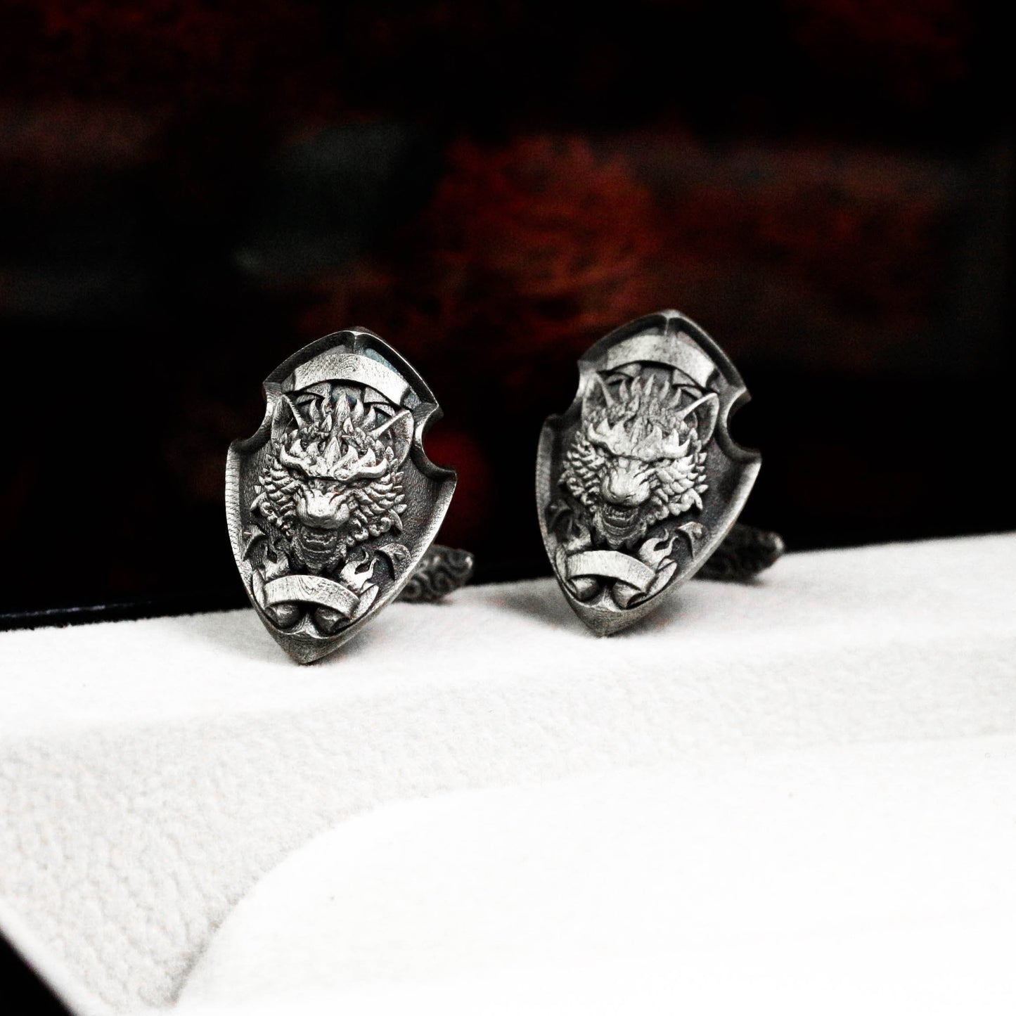 Wolf Shield Cufflinks, Bully Badge - 925 Sterling Silver Handmade