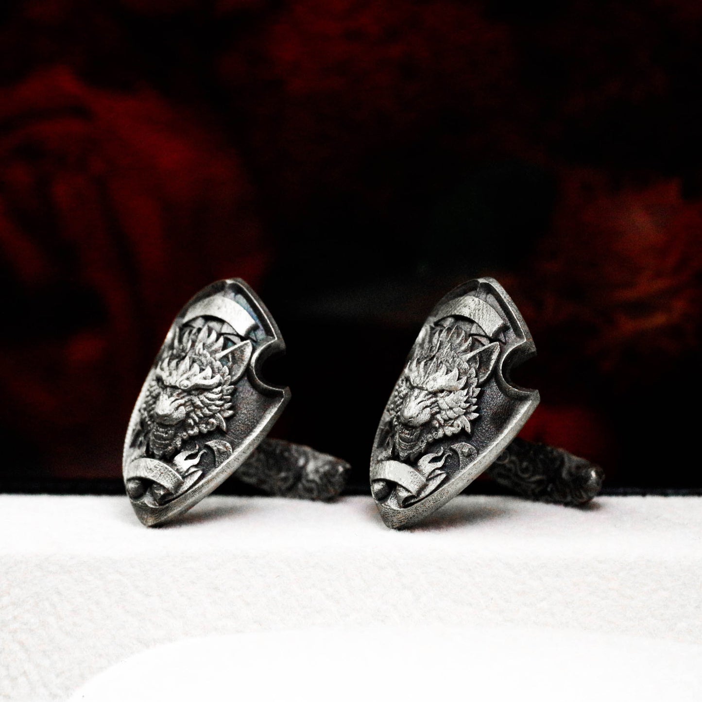 Wolf Shield Cufflinks, Bully Badge - 925 Sterling Silver Handmade