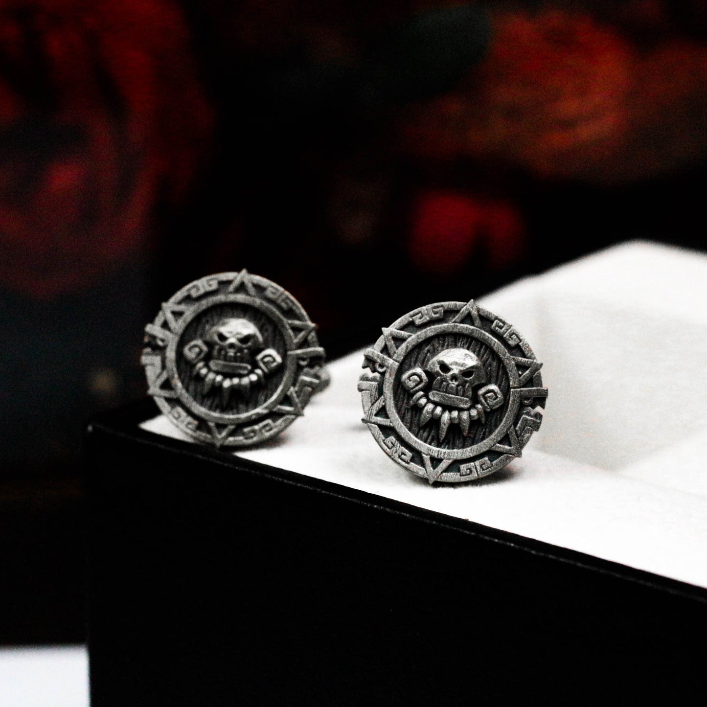 Mayan Skull Totem Cufflinks - 925 Sterling Silver Handmade