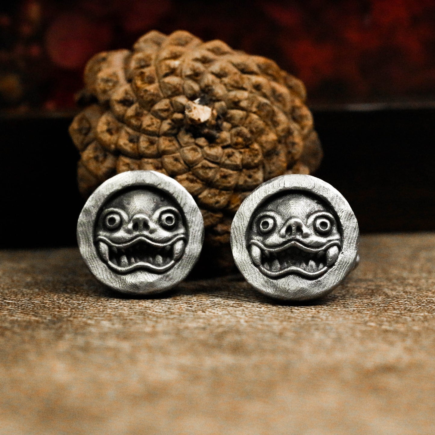 Elf Beast Cufflinks - Handmade 925 Silver Spirit Smiley Totem