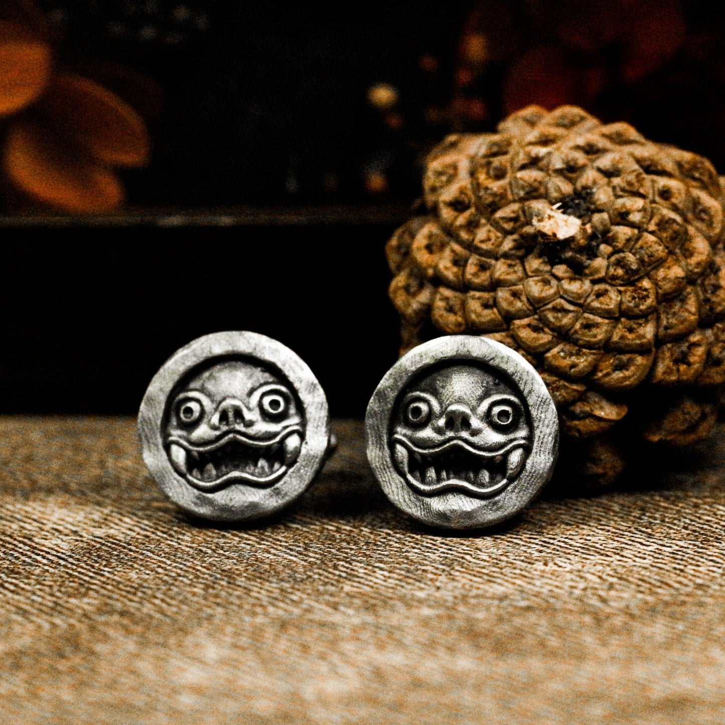 Elf Beast Cufflinks - Handmade 925 Silver Spirit Smiley Totem