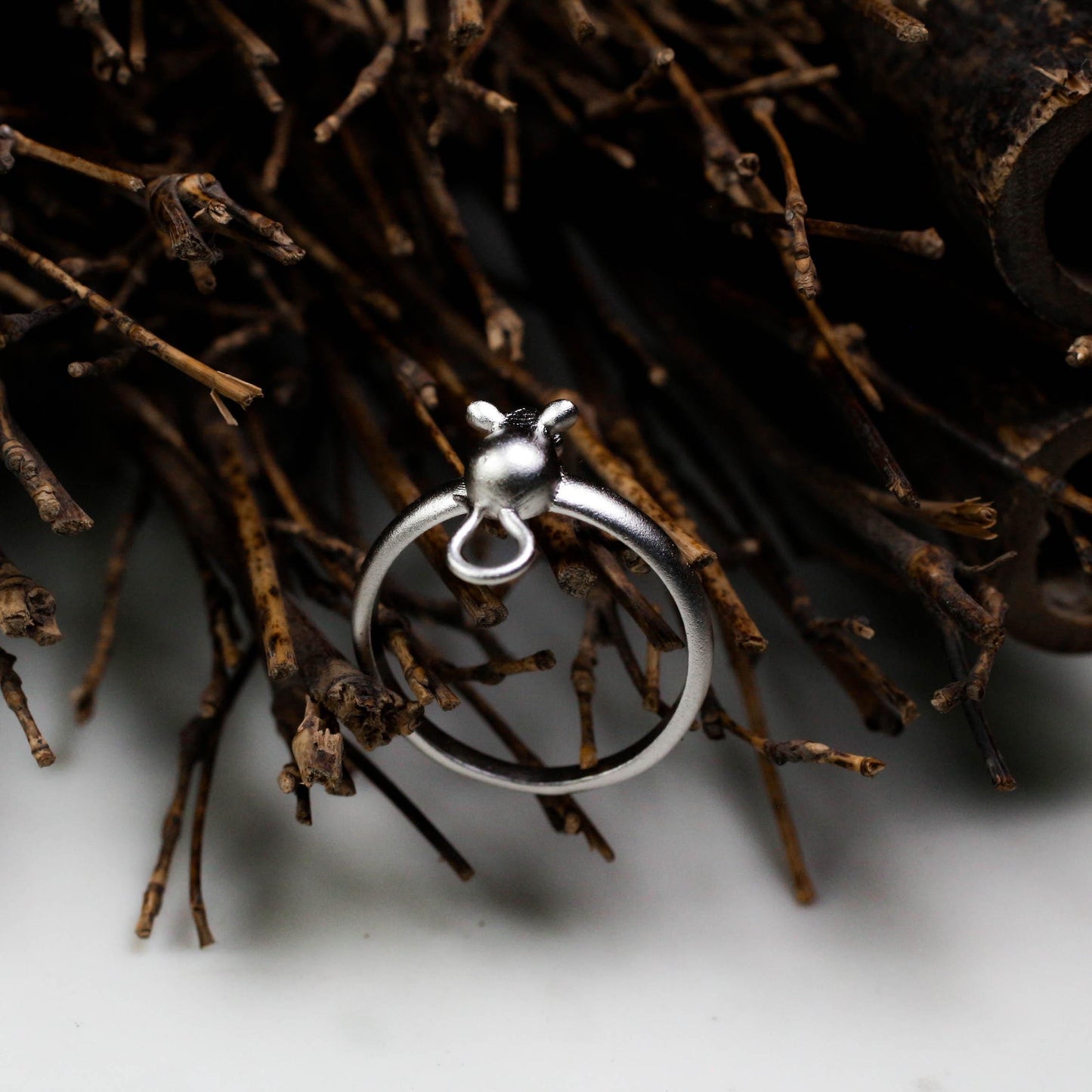 Tiny Mouse Ring ââ‚?925 Sterling Silver Handmade Whimsical Animal Jewelry