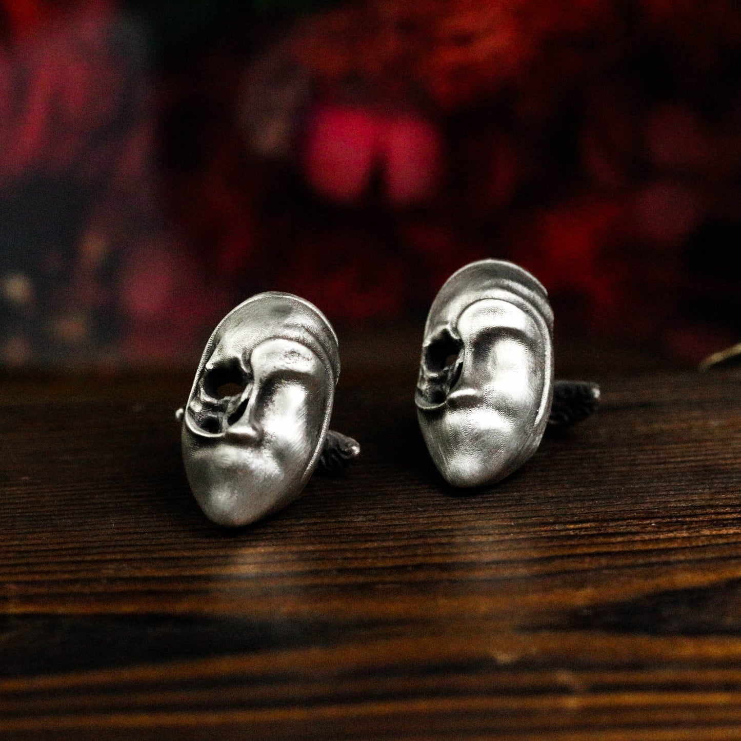 Skeleton Mask Cufflinks, 925 Silver Handmade
