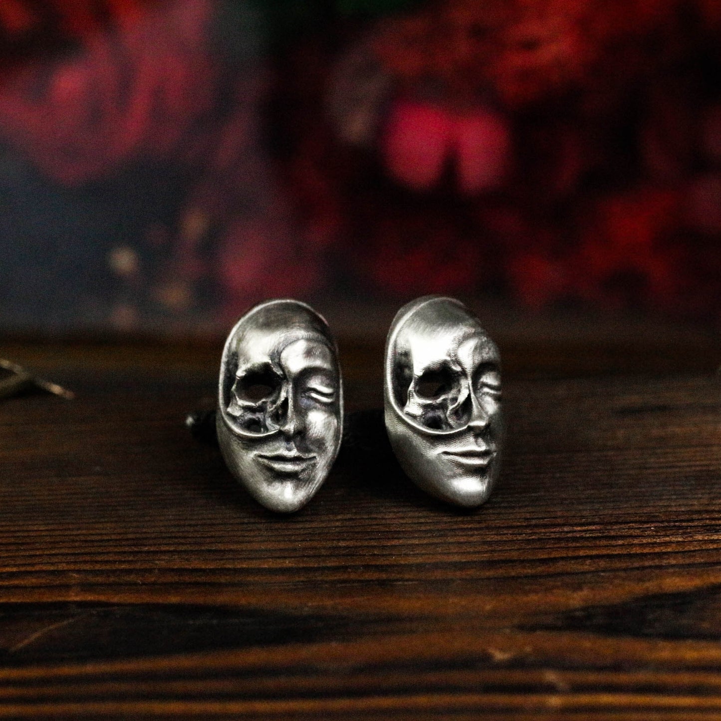 Skull Face Cufflinks, Masquerade Masks - 925 Sterling Silver Handmade