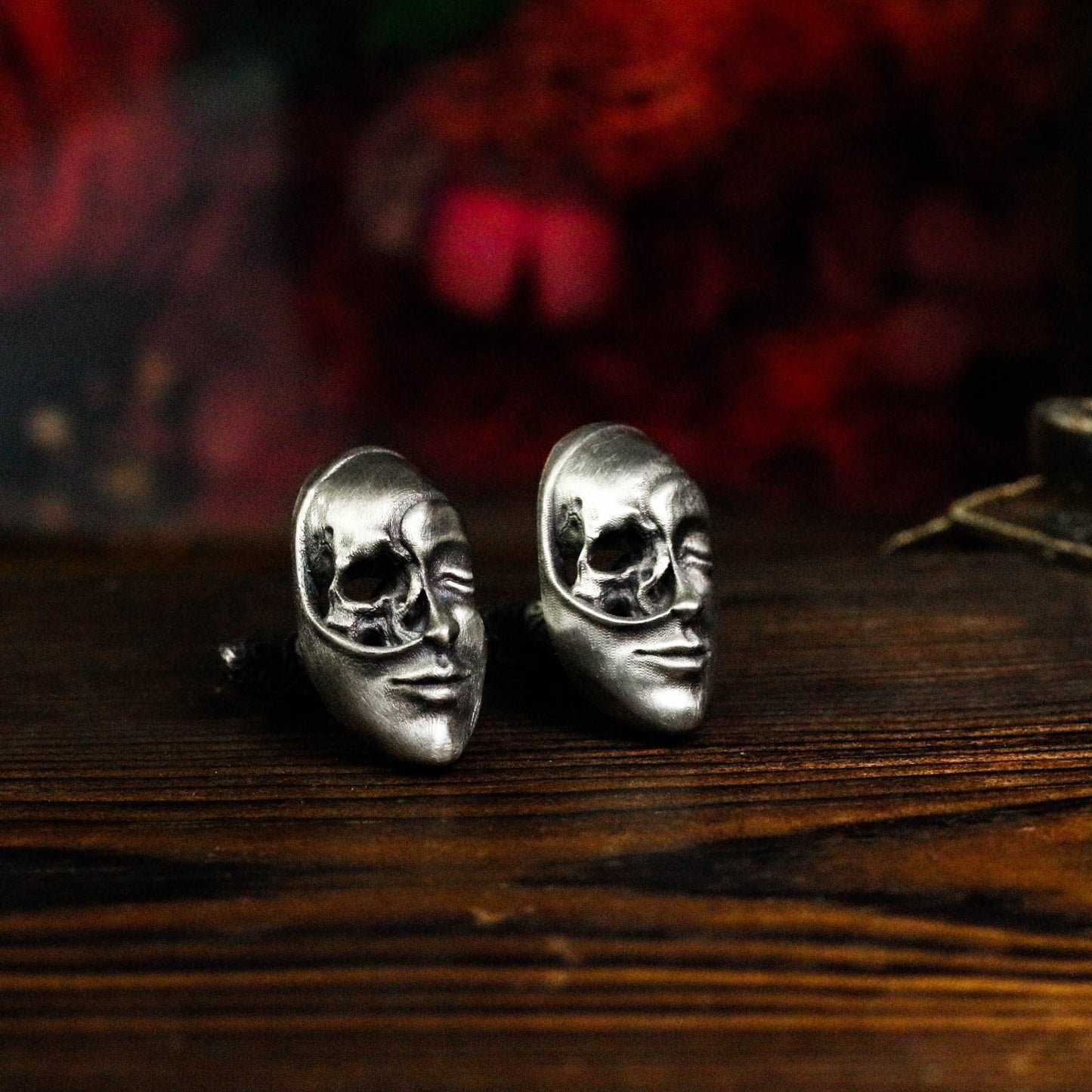Skull Face Cufflinks, Masquerade Masks - 925 Sterling Silver Handmade