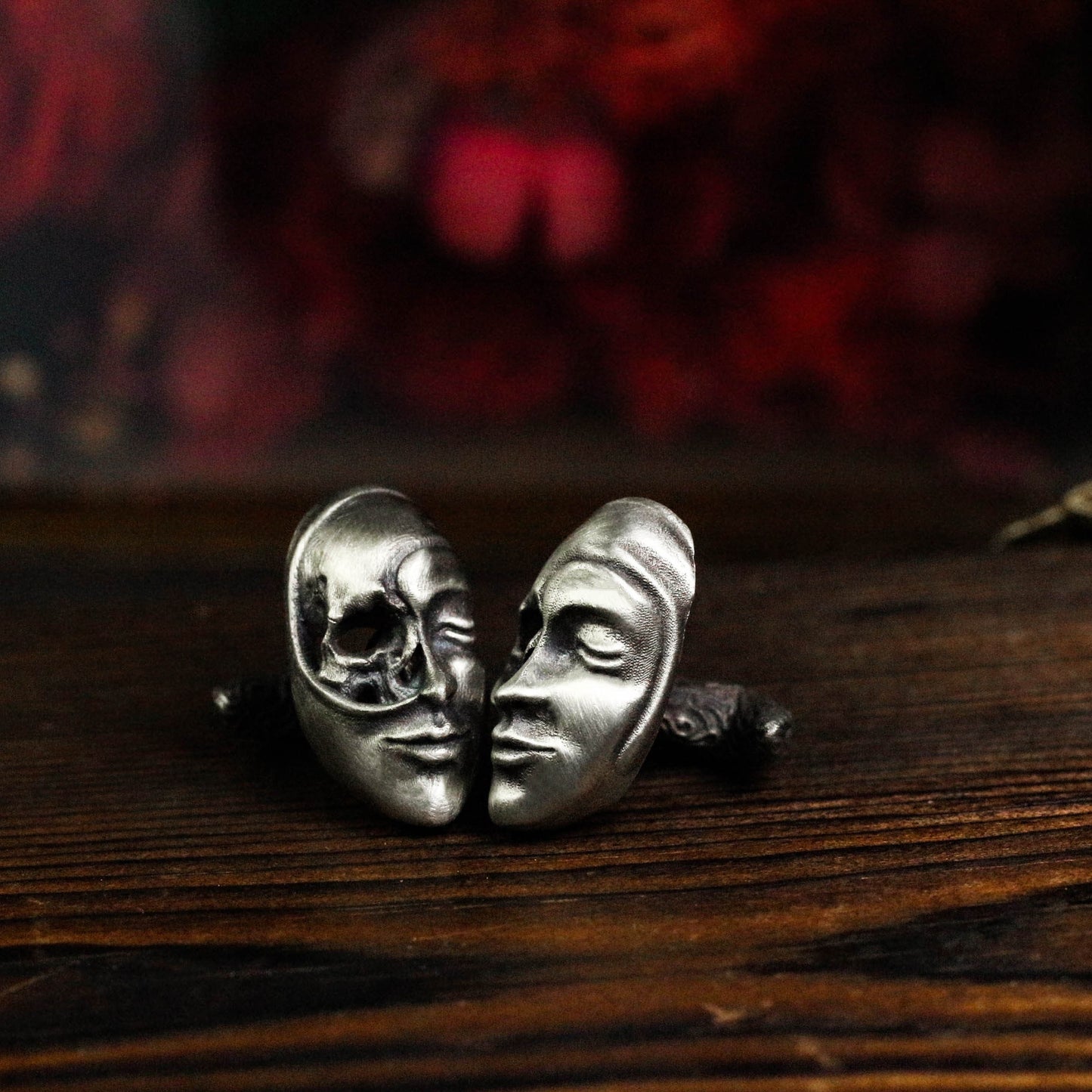 Skull Face Cufflinks, Masquerade Masks - 925 Sterling Silver Handmade
