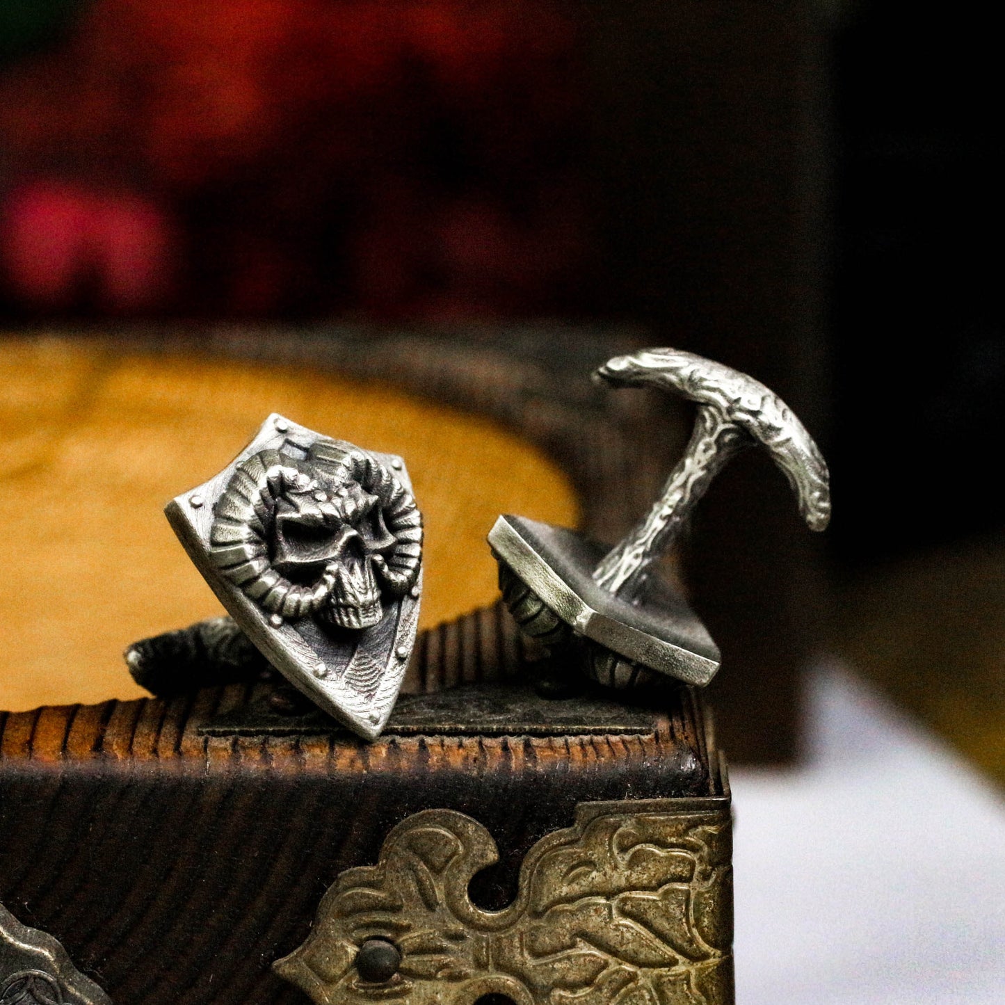 Ram's Head Shield Cufflinks, 925 Silver Handmade