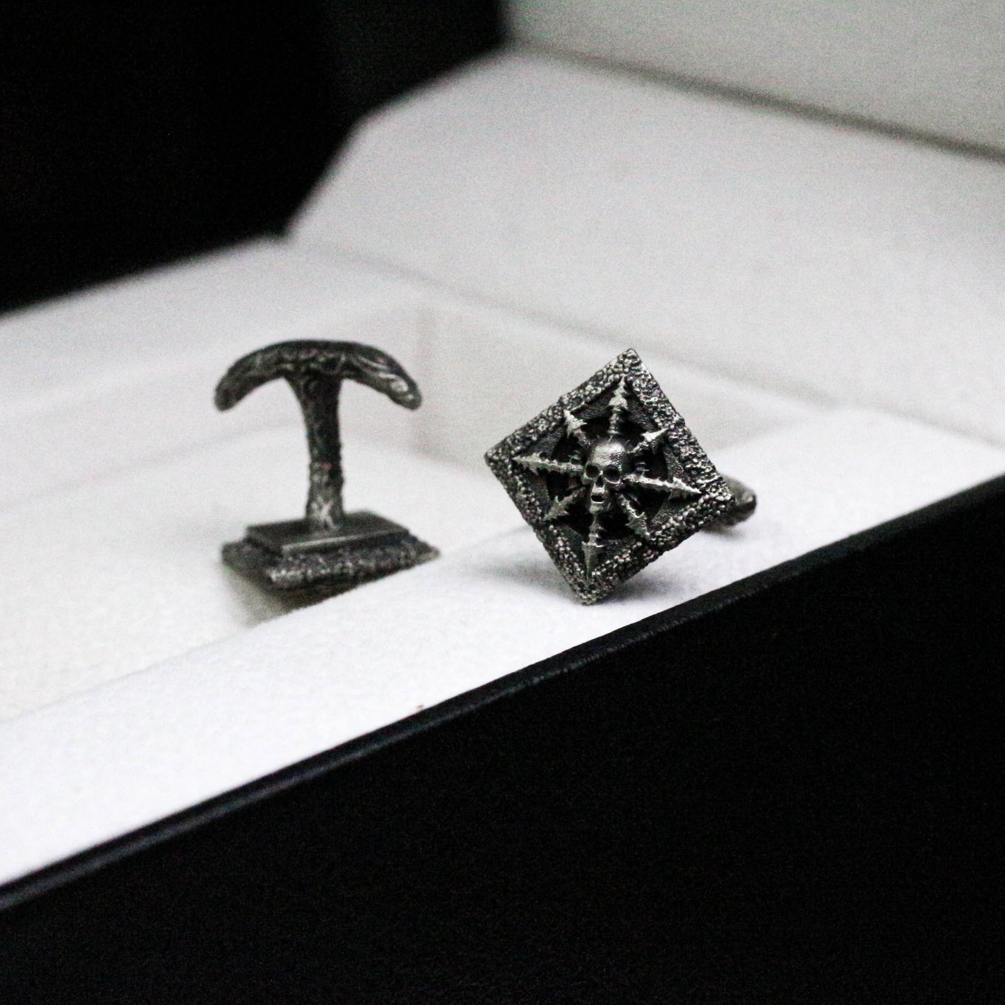 Skull and Spikes Square Cufflinks, 925 Silver Handmade