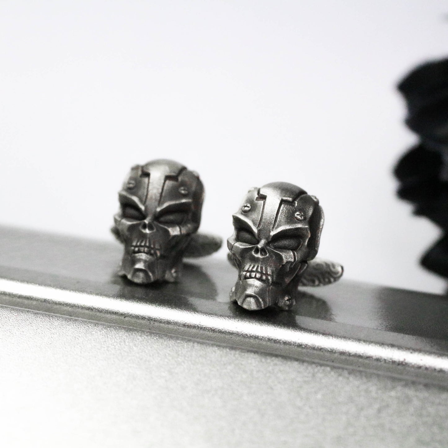 Mechanical Skull Cufflinks, Futuristic Warrior - 925 Sterling Silver Handmade