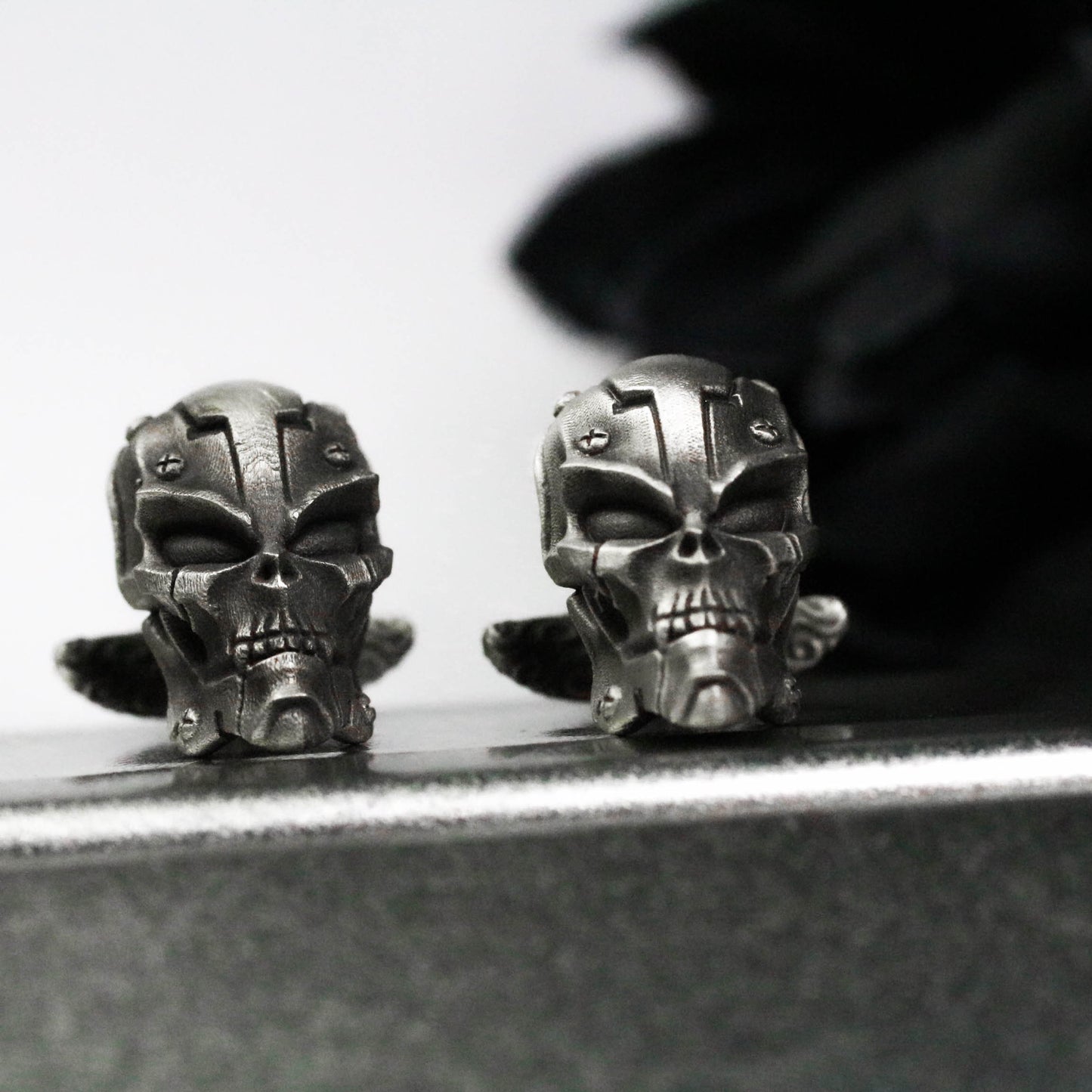 Mechanical Skull Cufflinks, Futuristic Warrior - 925 Sterling Silver Handmade