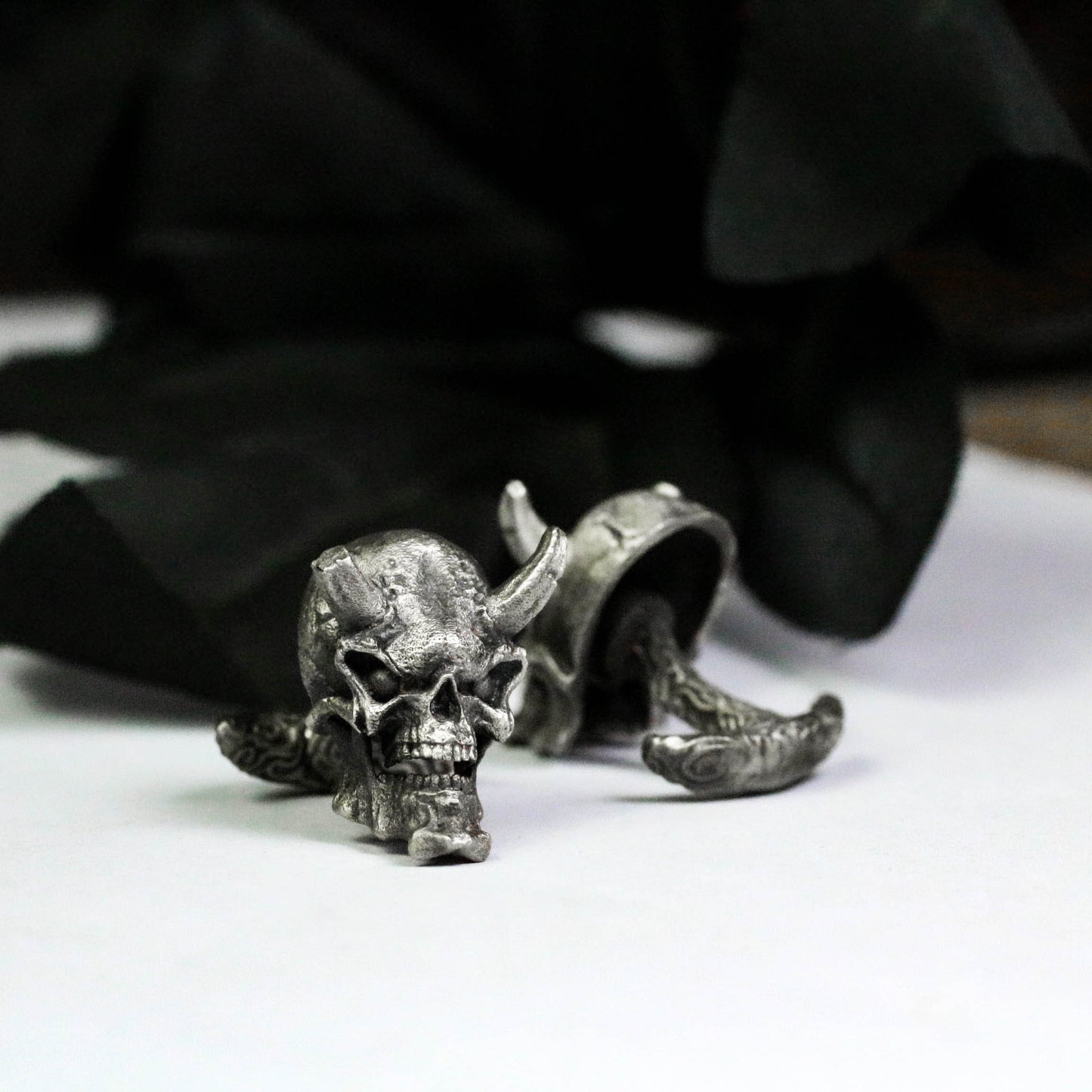 Battle Damaged Ghost Face Cufflinks, Broken Horn Skull - 925 Sterling Silver Handmade