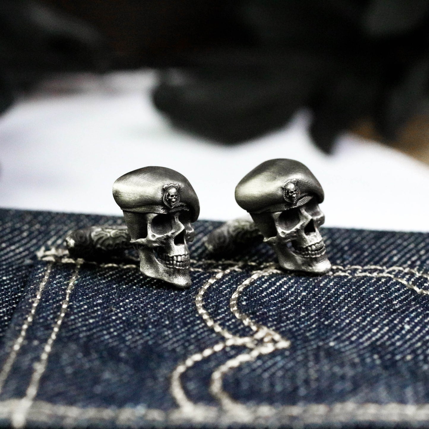 Hat Skull Warrior Cufflinks - 925 Sterling Silver Handmade