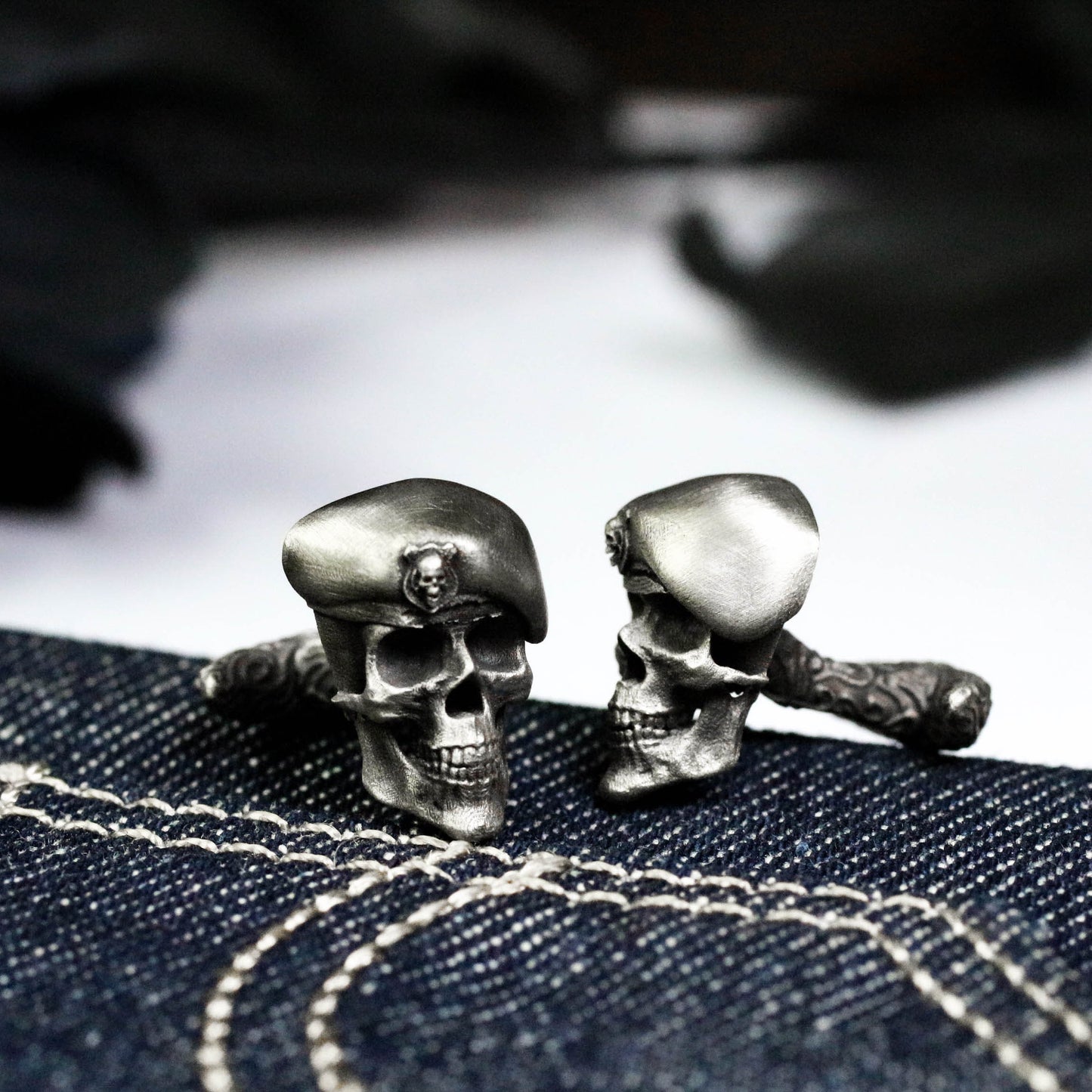Hat Skull Warrior Cufflinks - 925 Sterling Silver Handmade