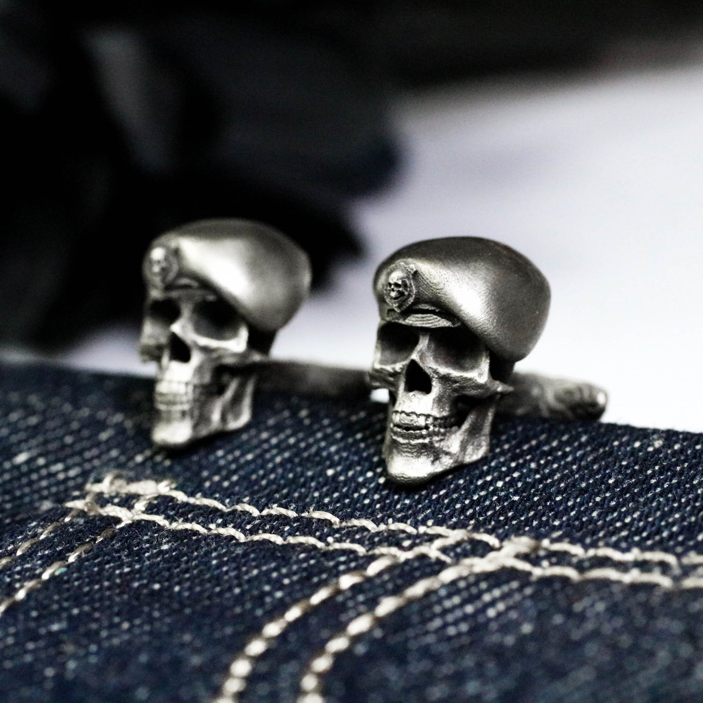 Hat Skull Warrior Cufflinks - 925 Sterling Silver Handmade