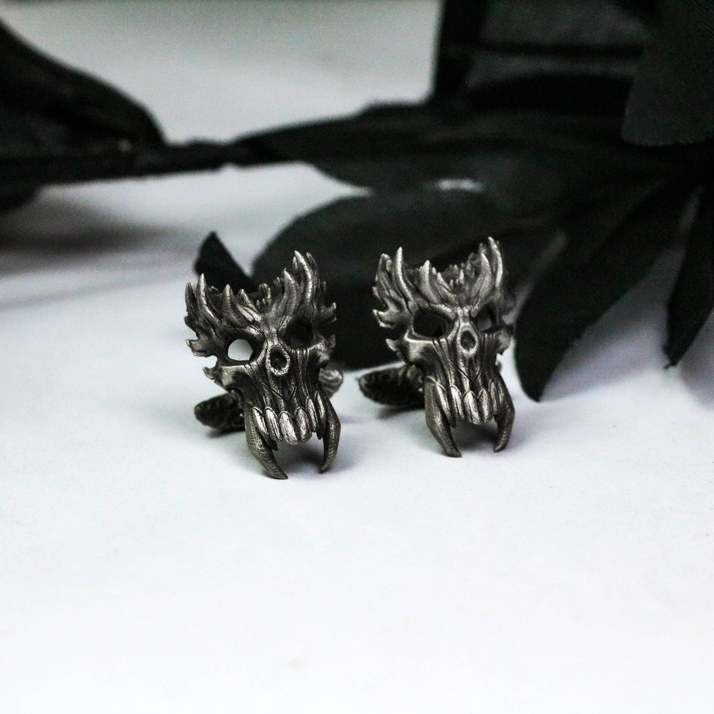 Spiritual Demon Skull Cufflinks, 925 Silver Handmade