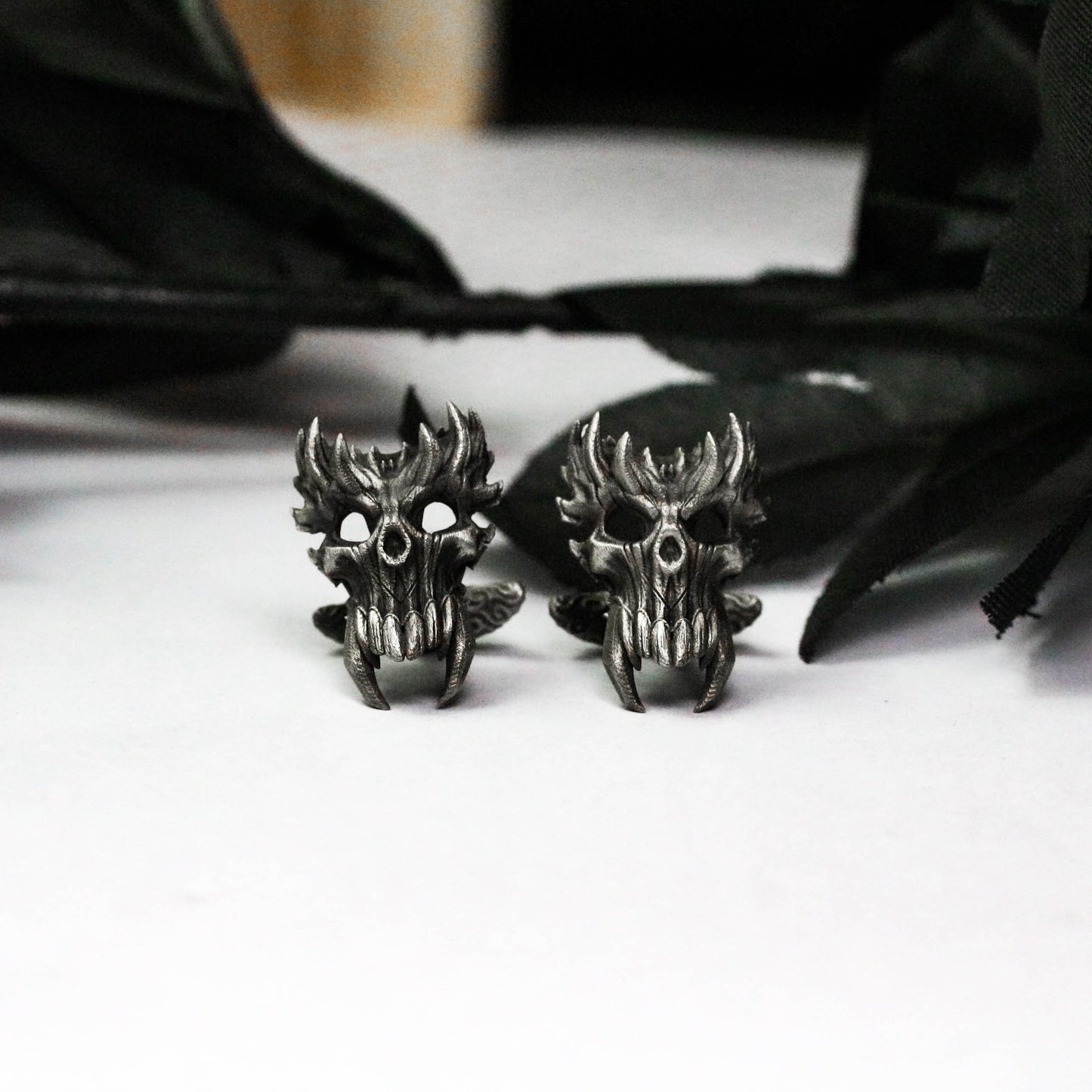 Spiritual Demon Skull Cufflinks, 925 Silver Handmade