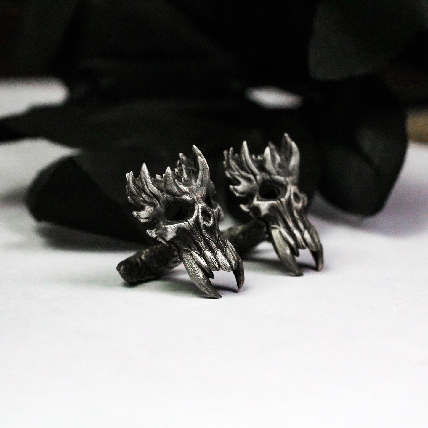 Spiritual Demon Skull Cufflinks, 925 Silver Handmade