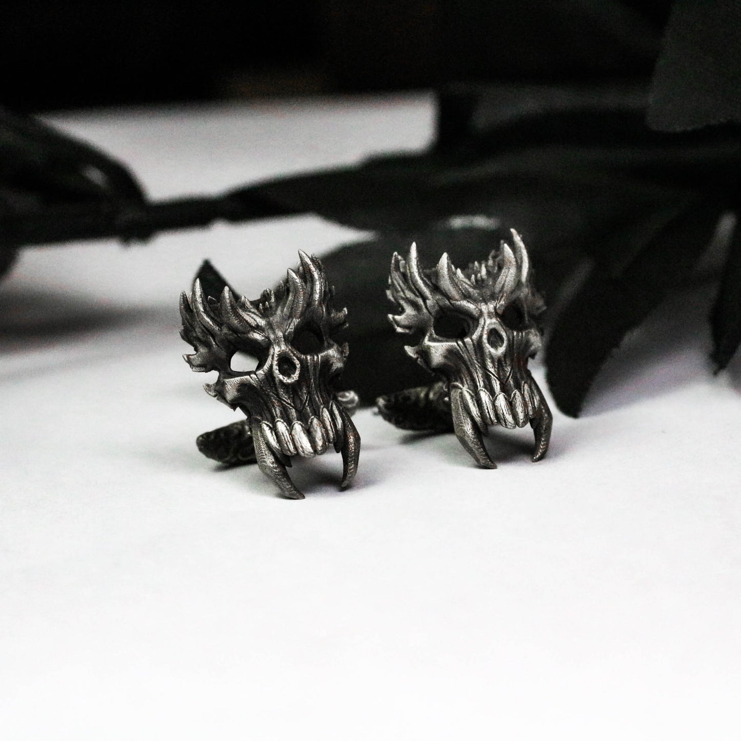 Spiritual Demon Skull Cufflinks, 925 Silver Handmade