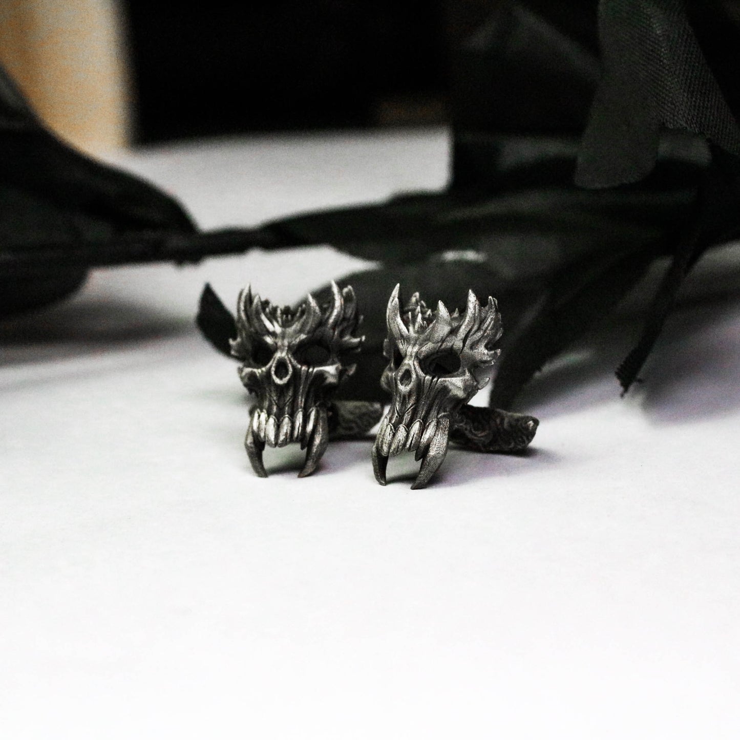 Spiritual Demon Skull Cufflinks, 925 Silver Handmade