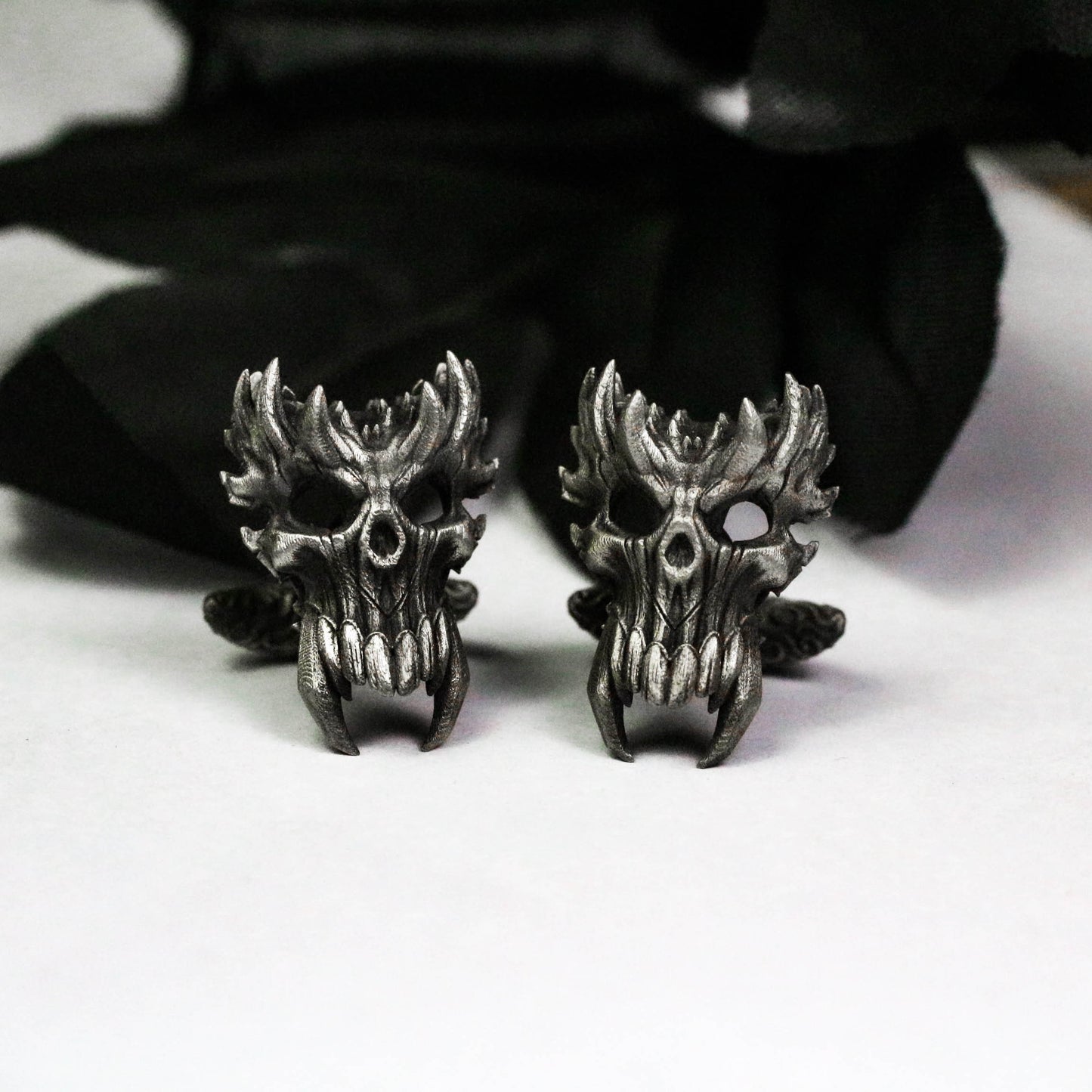 Spiritual Demon Skull Cufflinks, 925 Silver Handmade