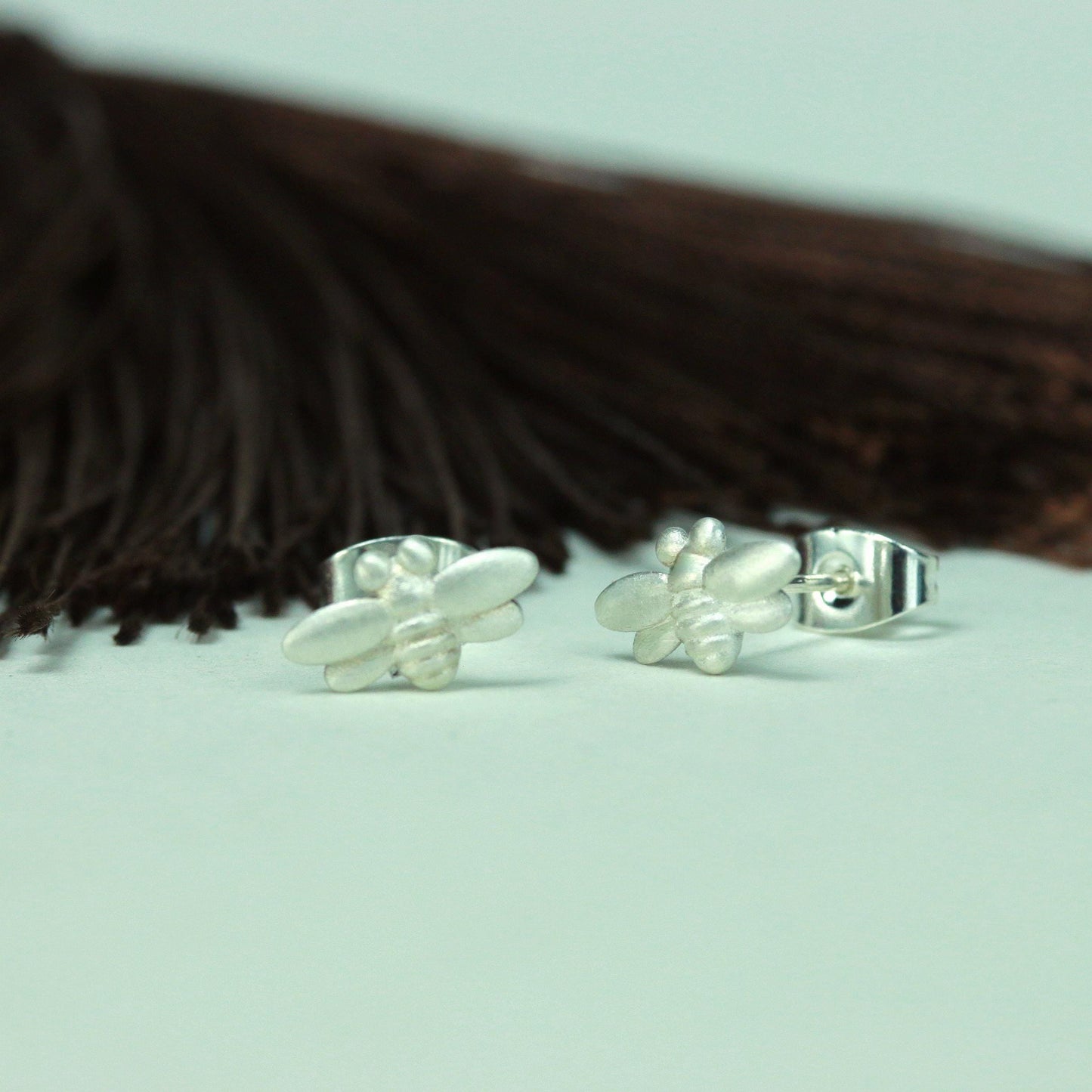 Bumble Bee Stud Earrings - 925 Sterling Silver Handmade