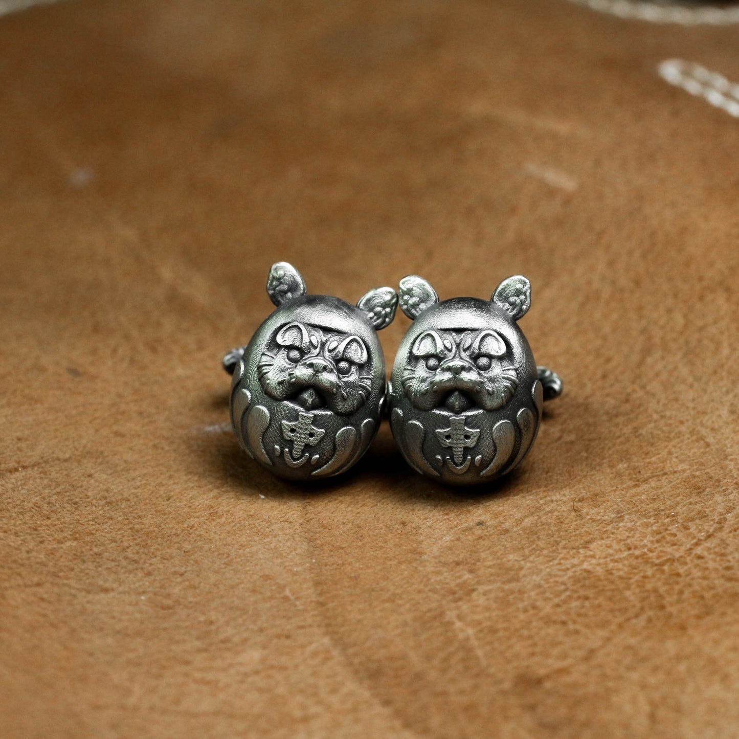 Japanese Dharma Egg Cufflinks - 925 Silver Handmade