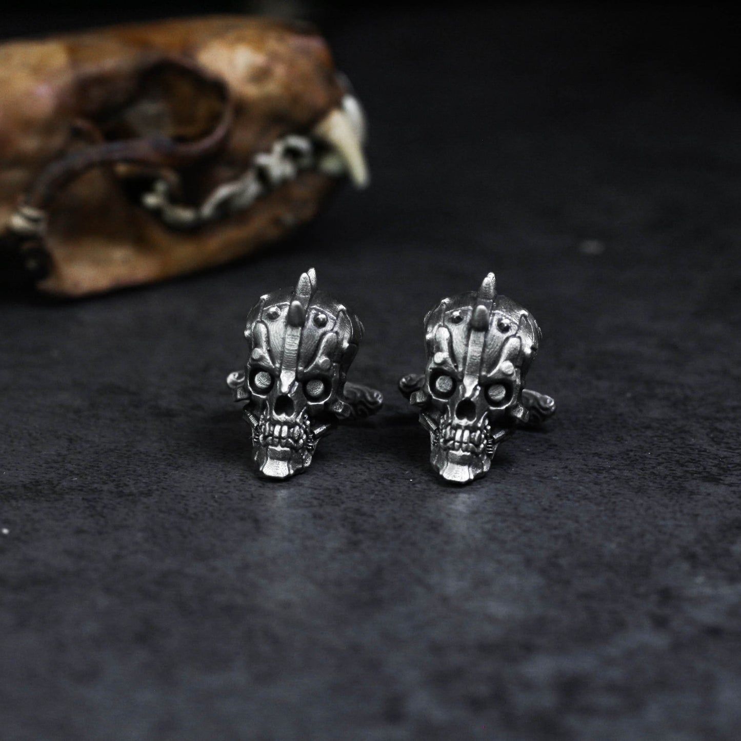 Mechanical Pioneer Skull Cufflinks - 925 Silver Handmade
