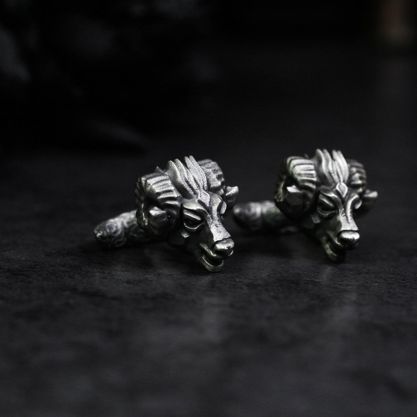 Ram's Horn Skull Cufflinks - 925 Sterling Silver Handmade