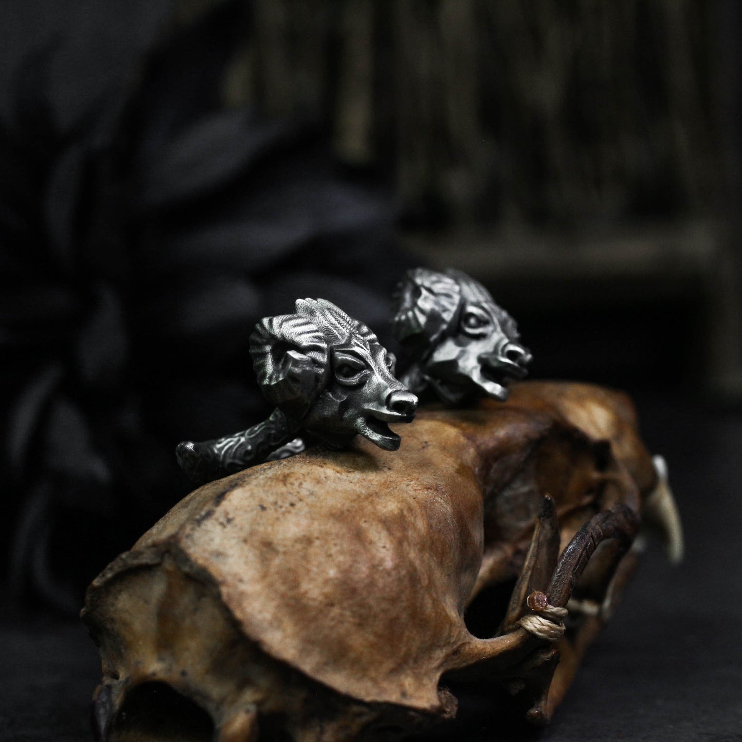 Ram's Horn Skull Cufflinks - 925 Sterling Silver Handmade