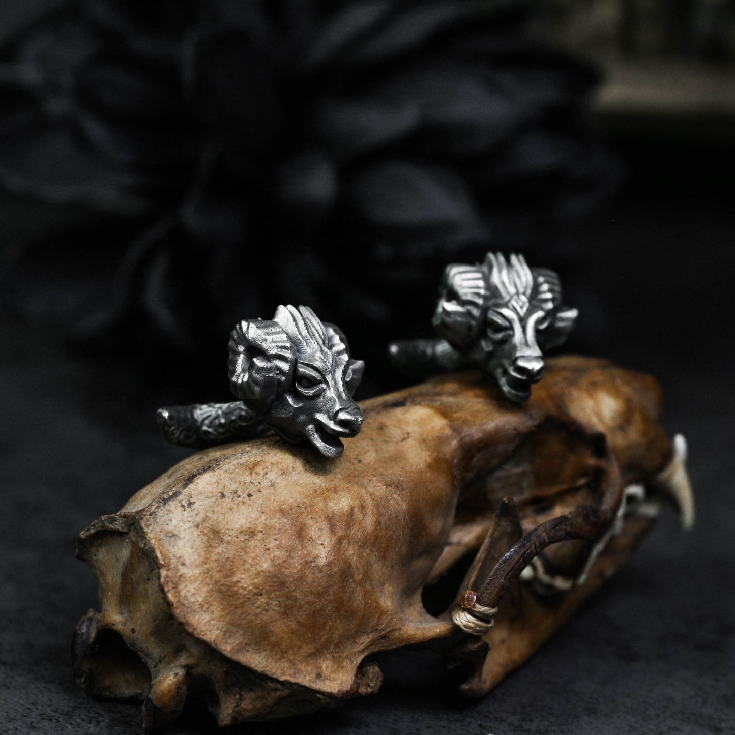 Ram's Horn Skull Cufflinks - 925 Sterling Silver Handmade