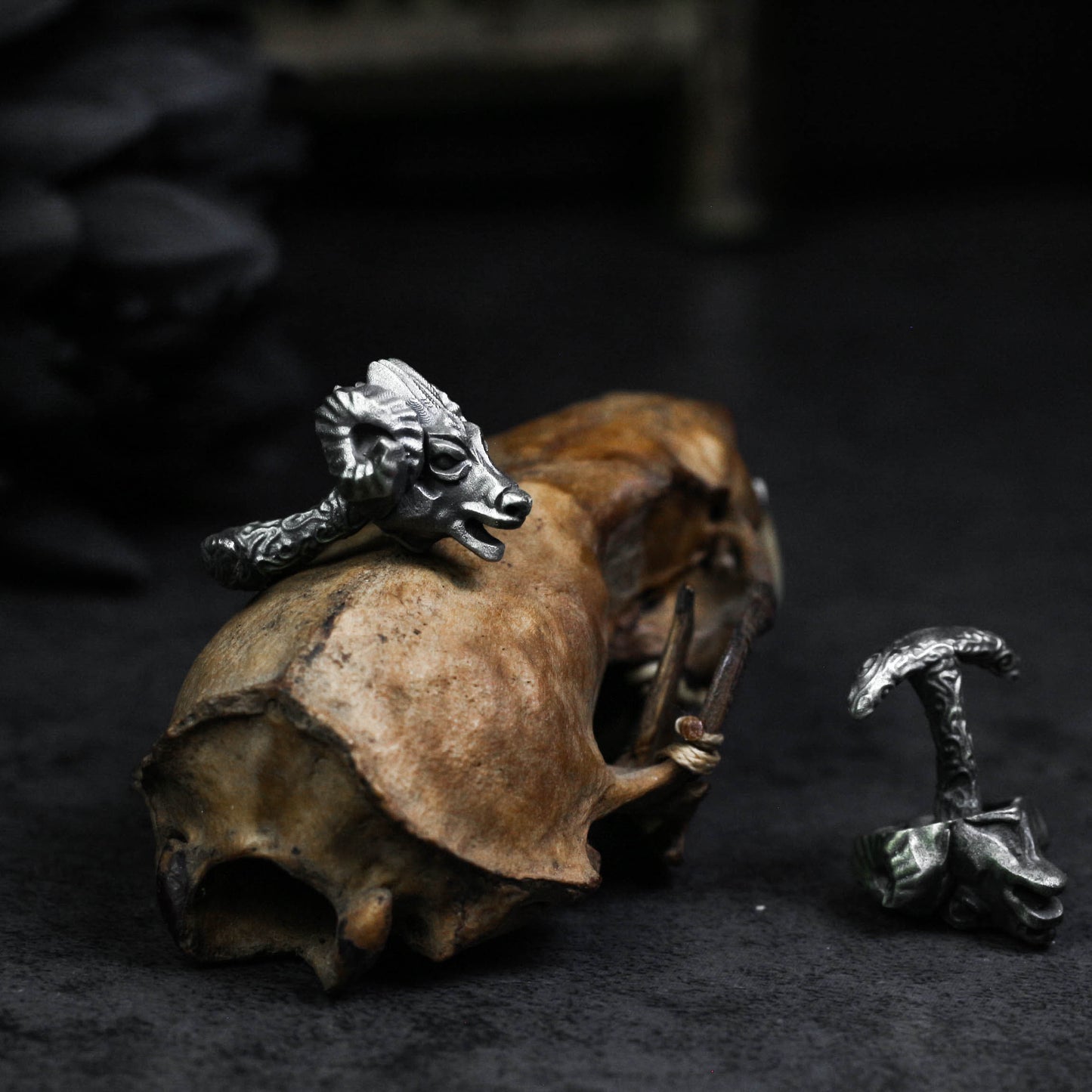 Ram's Horn Skull Cufflinks - 925 Sterling Silver Handmade