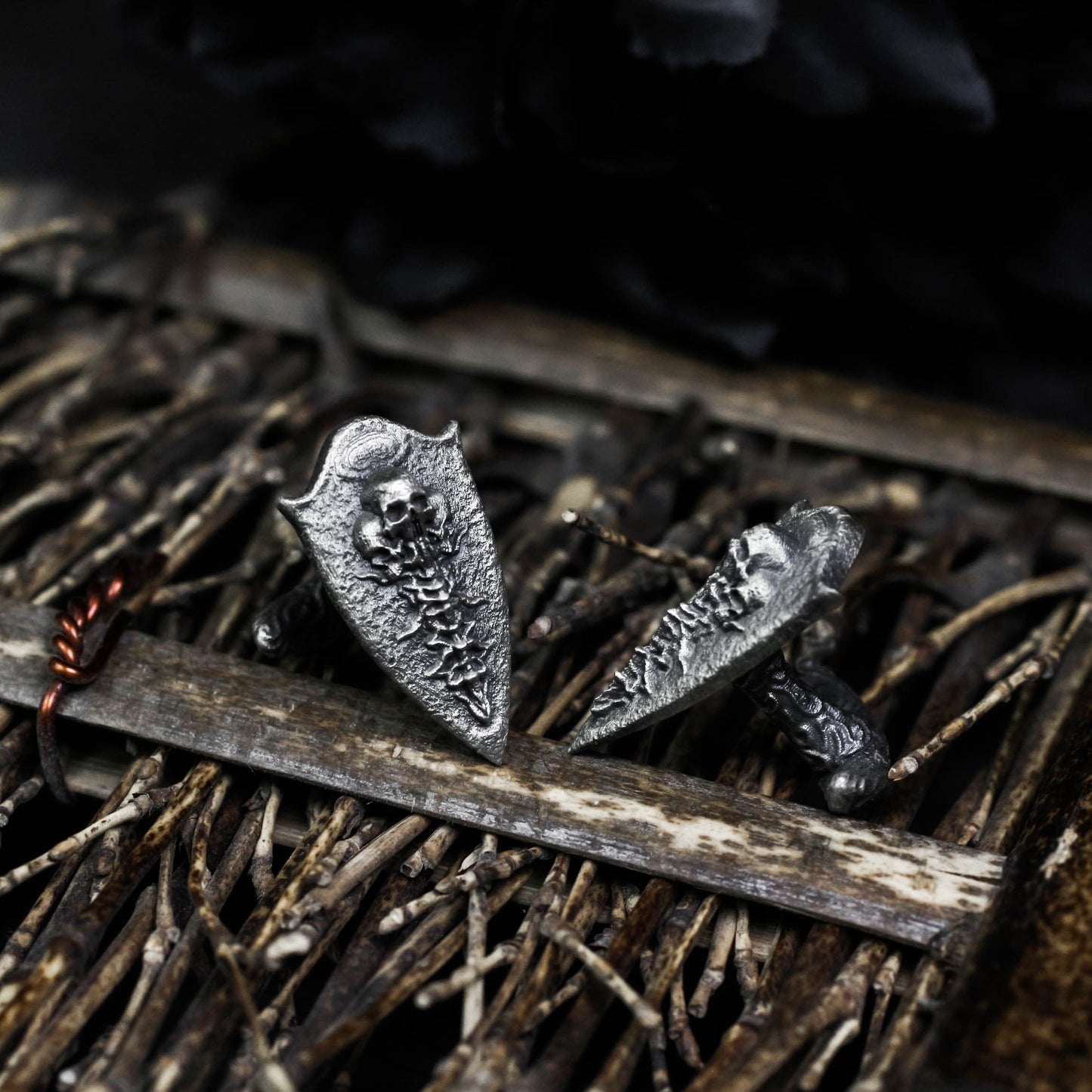 Skeleton Vertebra Shield Cufflinks - Handmade 925 Silver Gothic Wedding