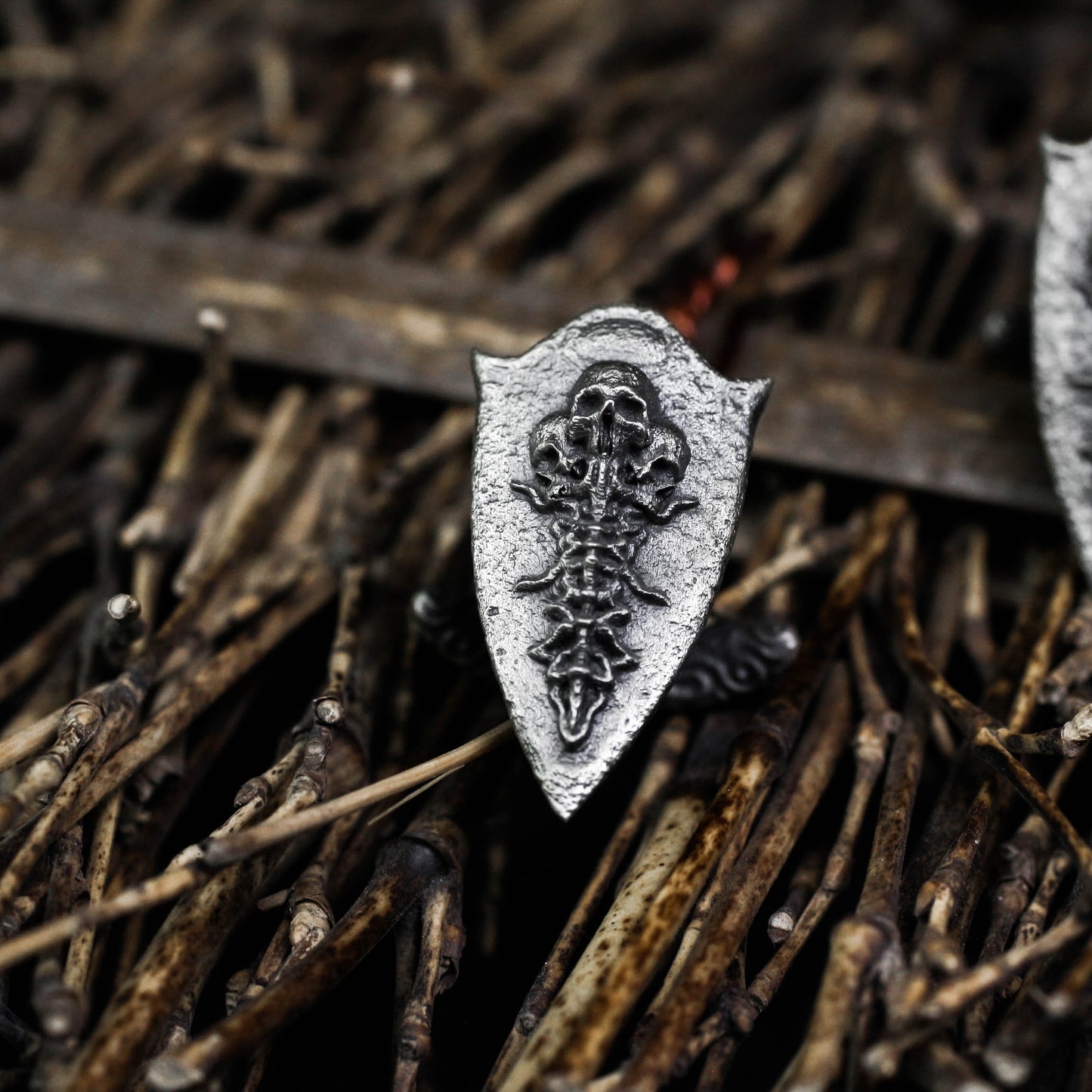 Skeleton Vertebra Shield Cufflinks - Handmade 925 Silver Gothic Wedding