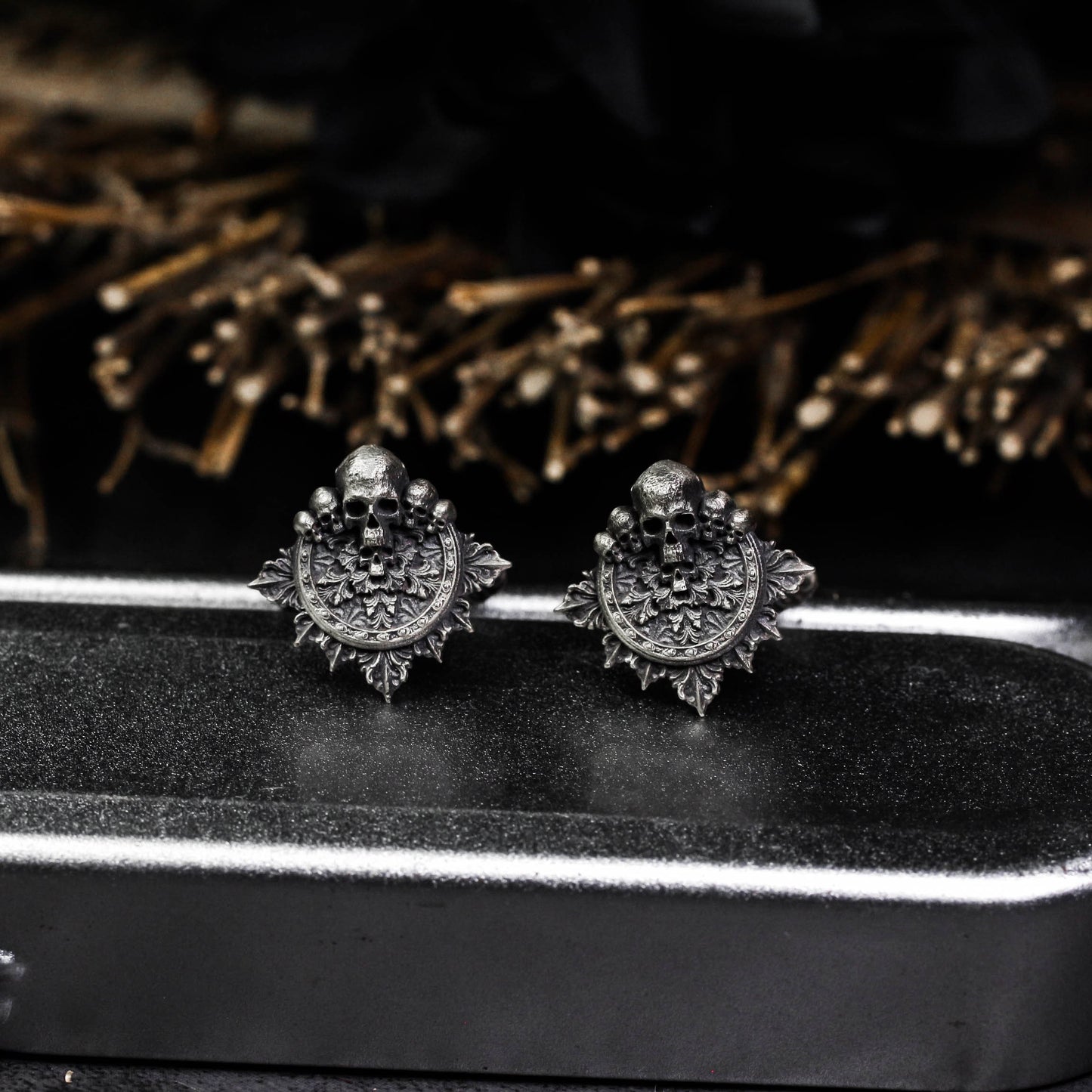 Baroque Skull Cufflinks - 925 Silver Handmade