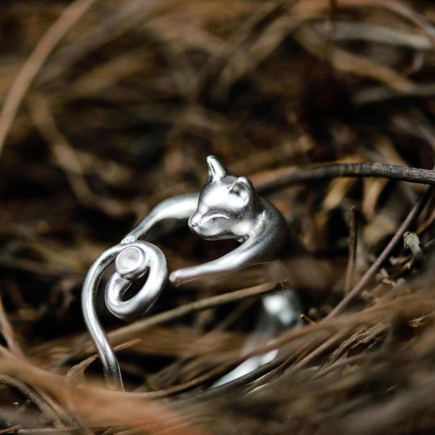Sleeping Cat Curl Ring ââ‚?925 Sterling Silver Handmade Whimsical Animal Jewelry