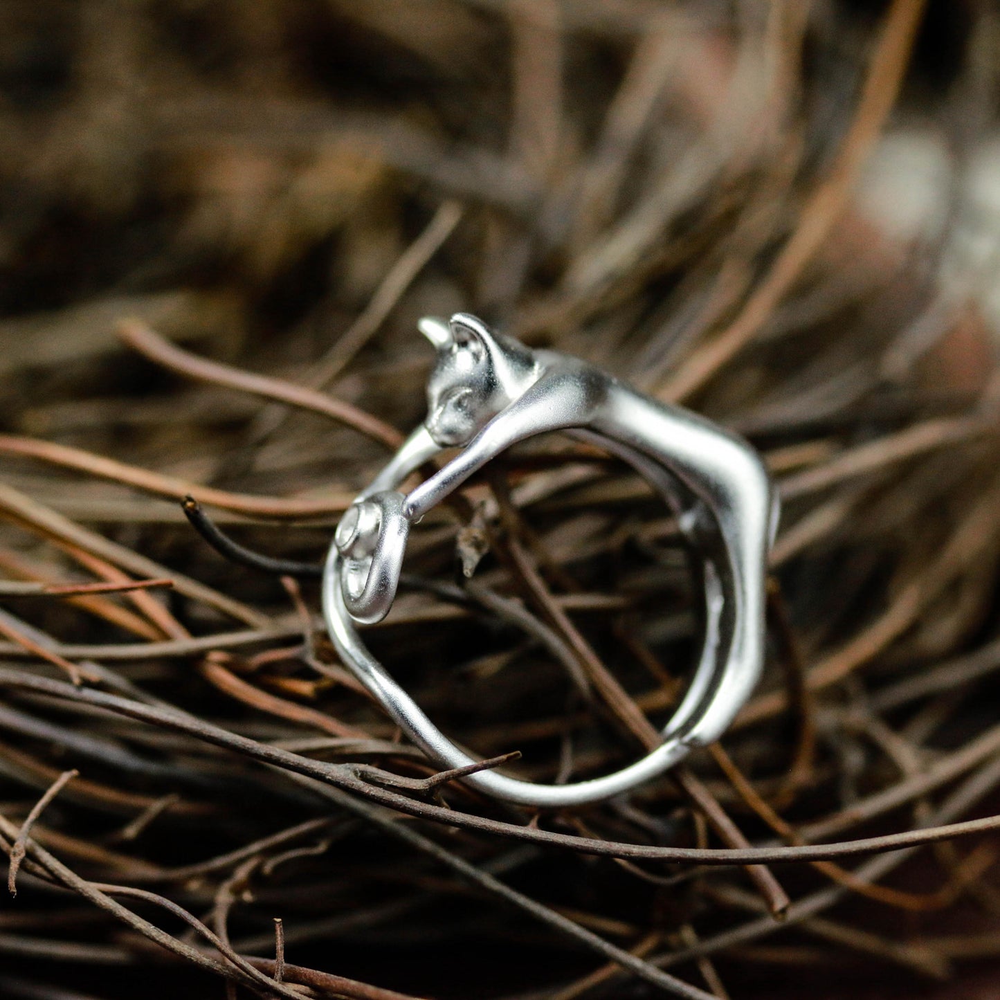 Sleeping Cat Curl Ring ââ‚?925 Sterling Silver Handmade Whimsical Animal Jewelry