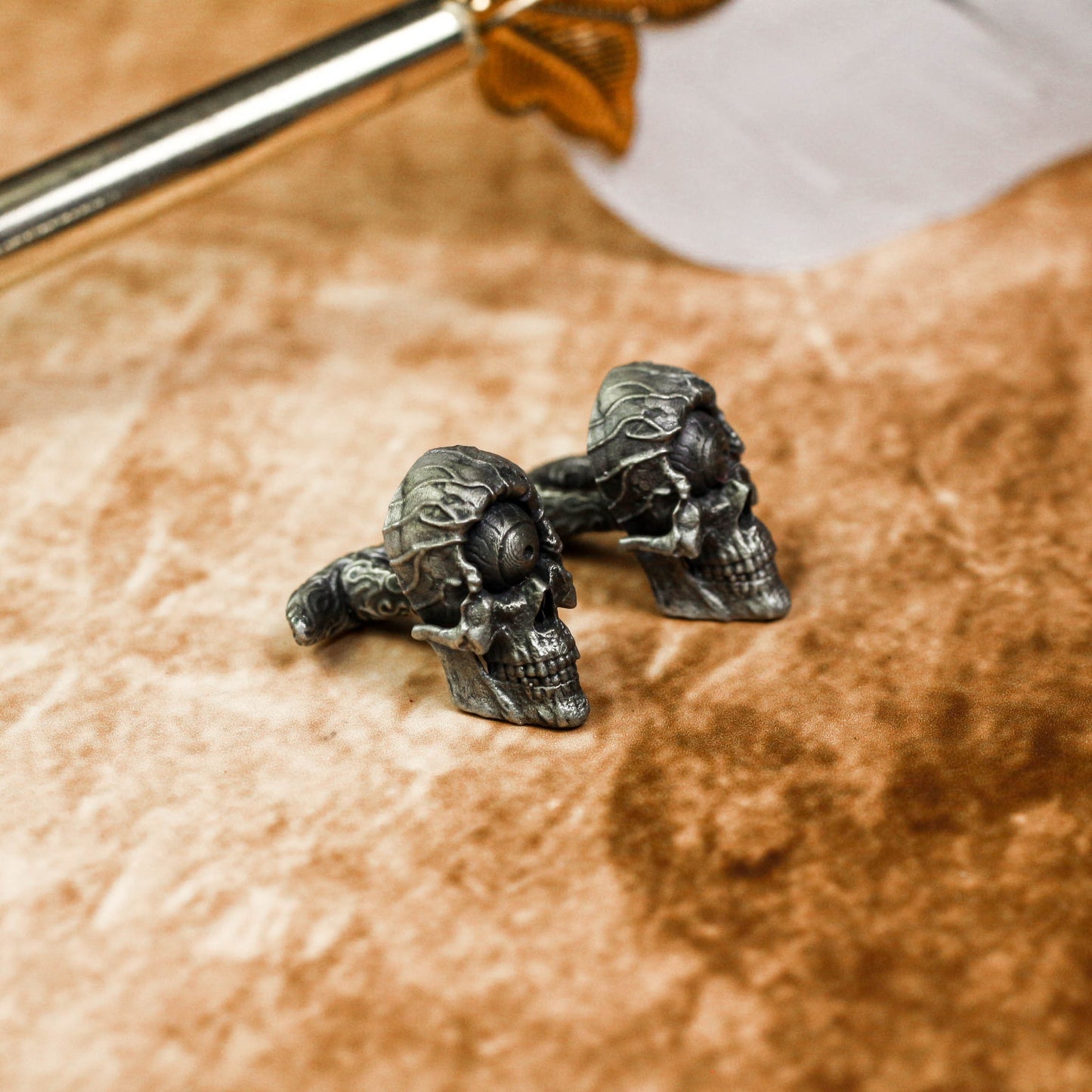 One-Eyed Skull Cufflinks, Scary Big Eyeballs - 925 Sterling Silver Handmade