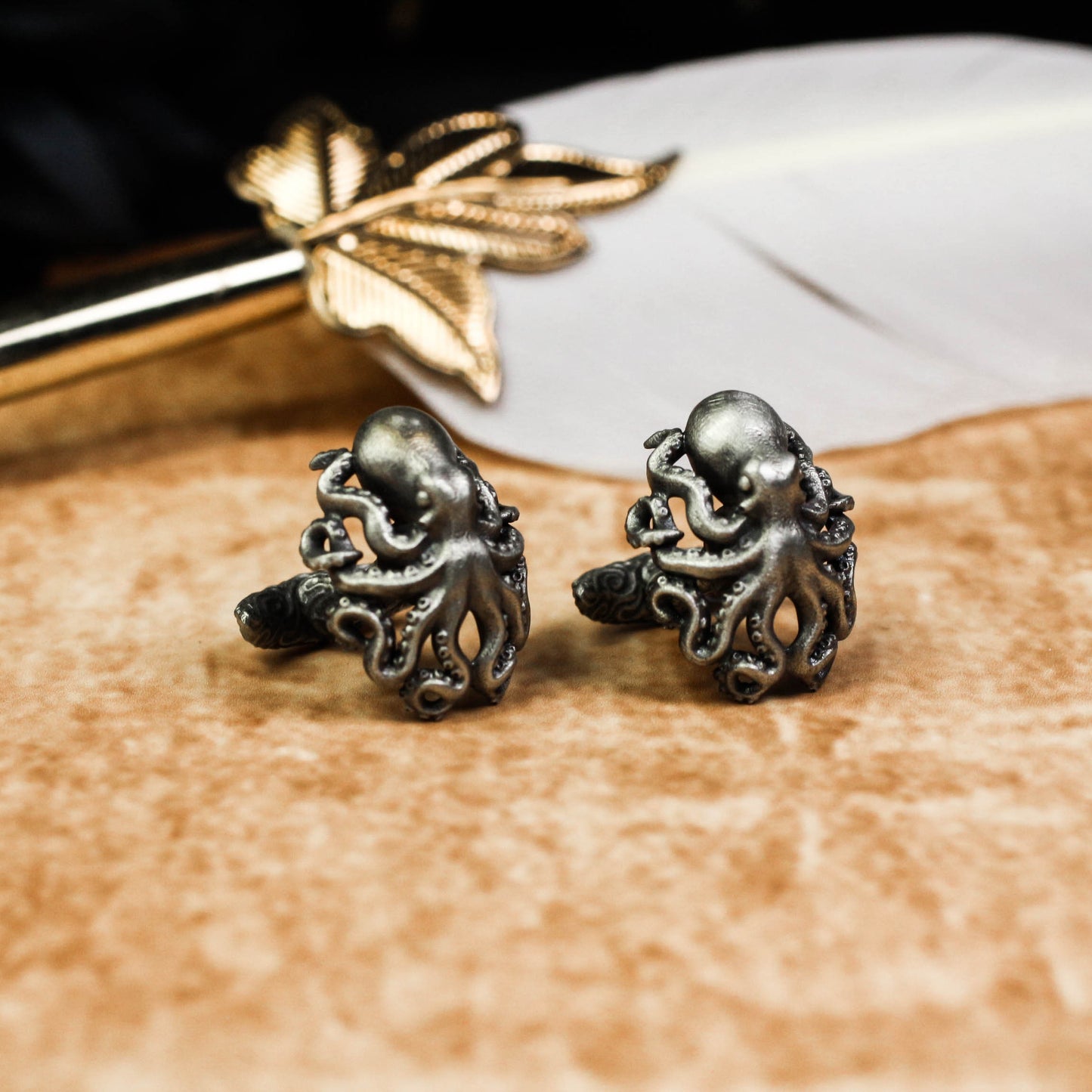 Antiqued Octopus Cufflinks - Nautical Steampunk 925 Silver Handmade