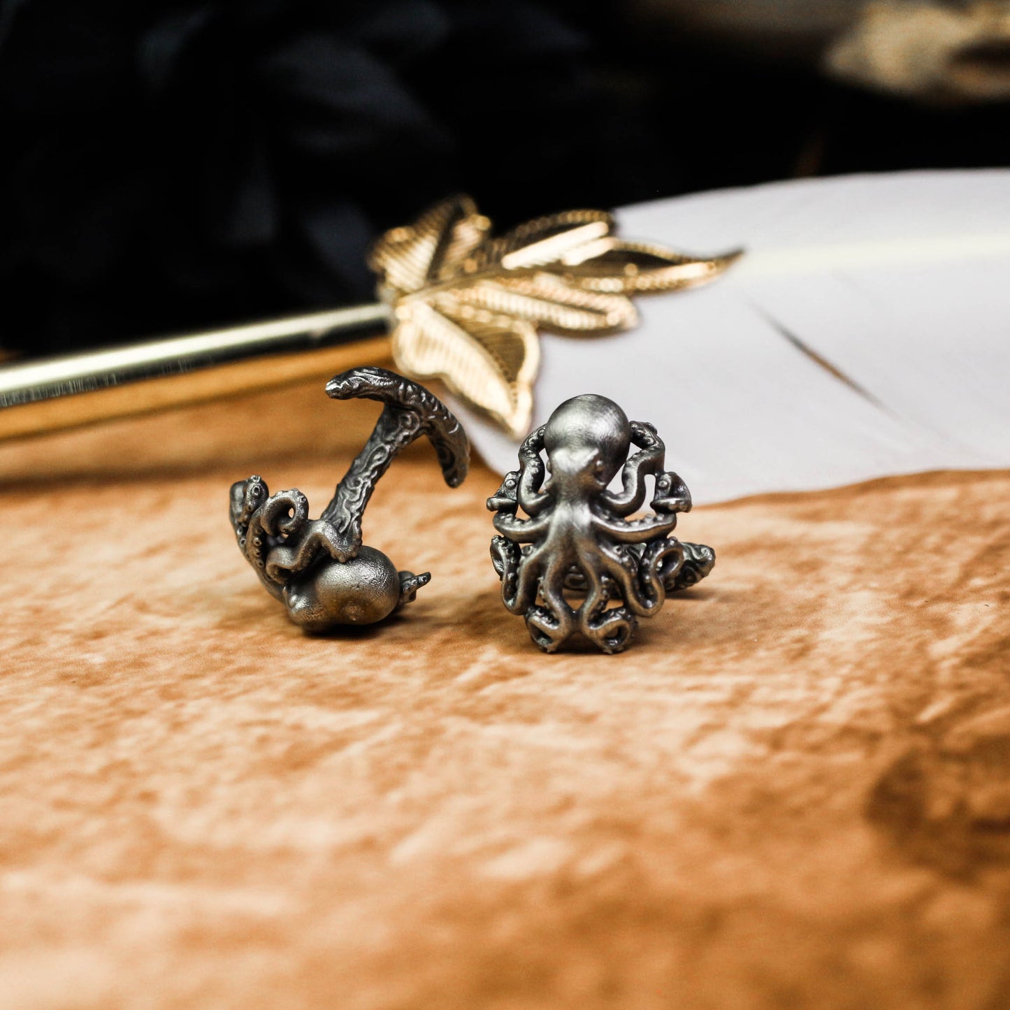 Antiqued Octopus Cufflinks - Nautical Steampunk 925 Silver Handmade