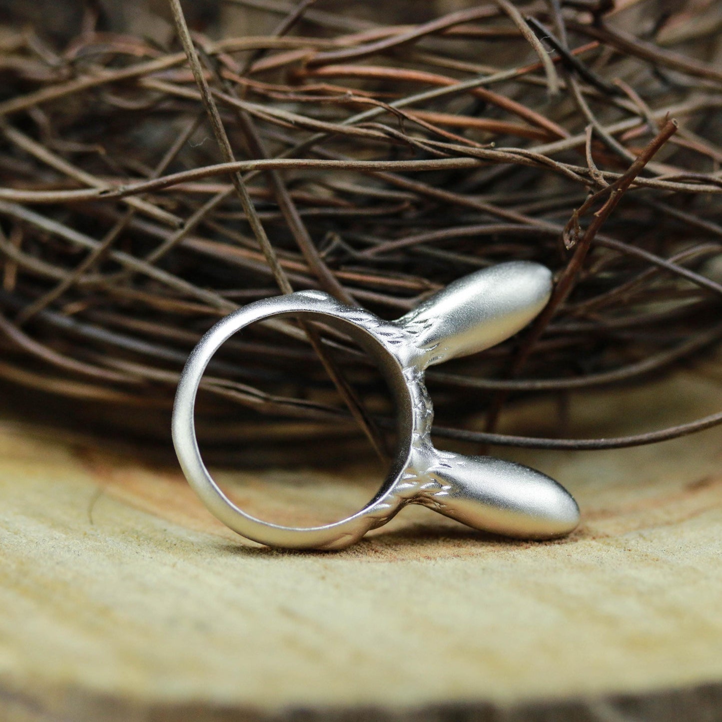 Bunny Ear Ring ââ‚?925 Sterling Silver Handmade Whimsical Animal Jewelry
