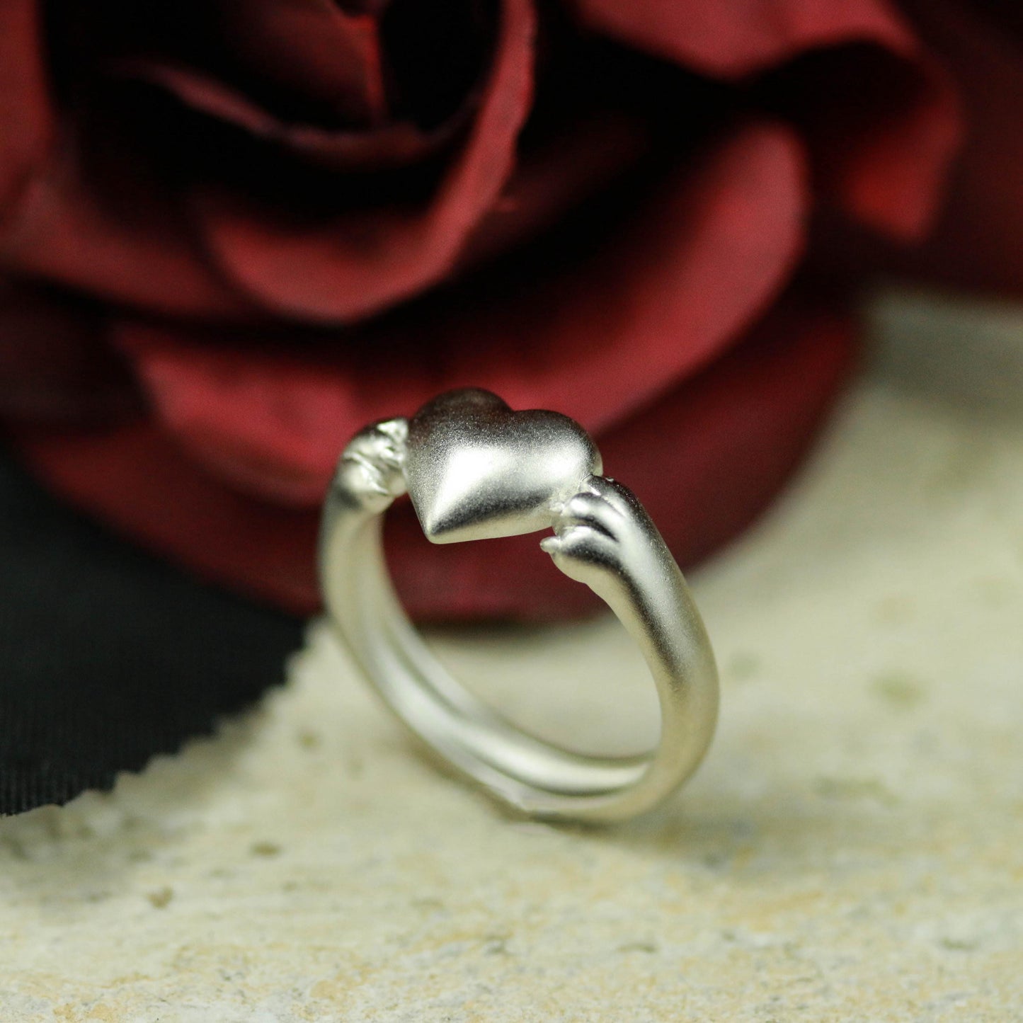 Heart Hug Ring with Paws ââ‚?925 Sterling Silver Handmade Animal-Inspired Jewelry