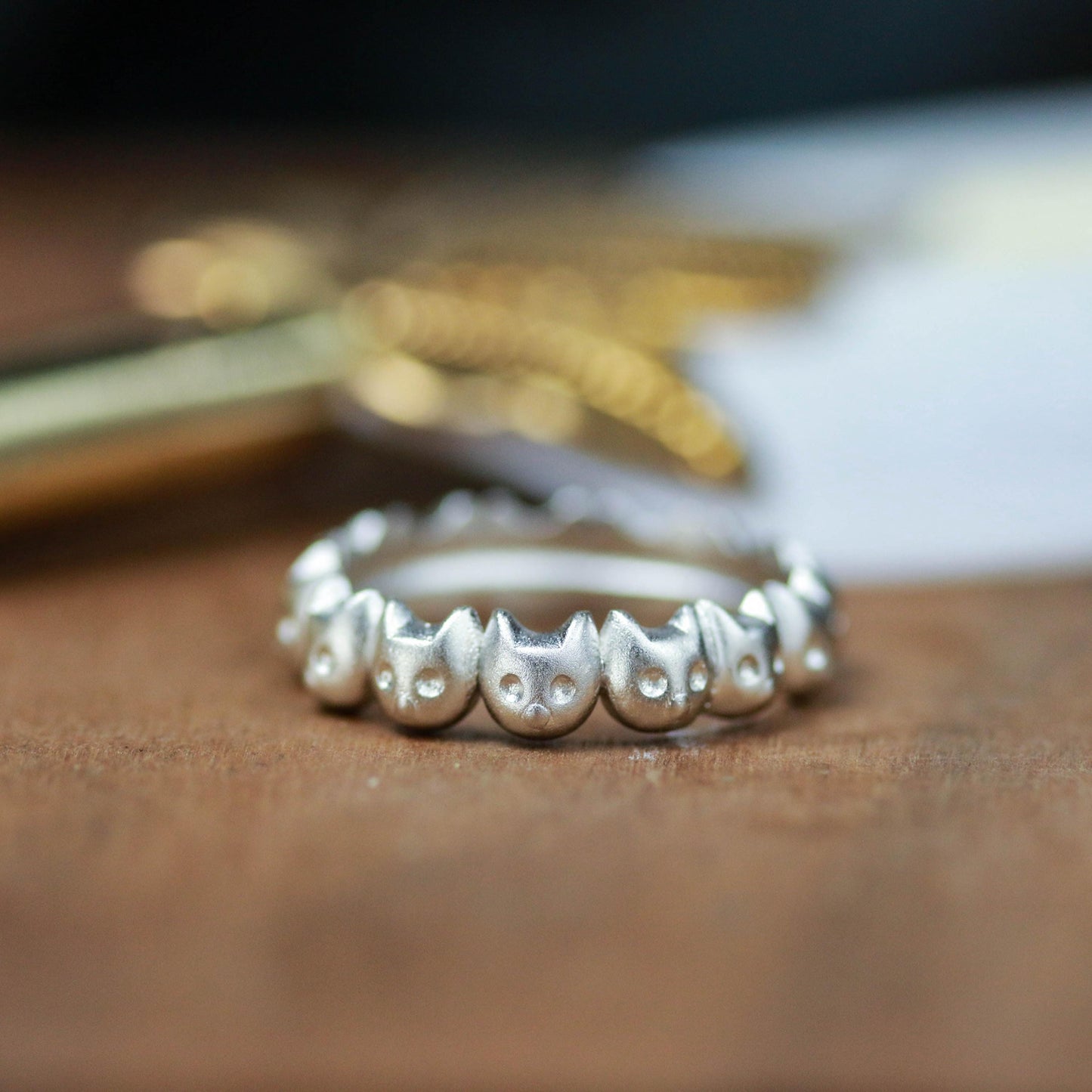 Cat Face Band Ring ââ‚?925 Sterling Silver Handmade Minimalist Feline Jewelry