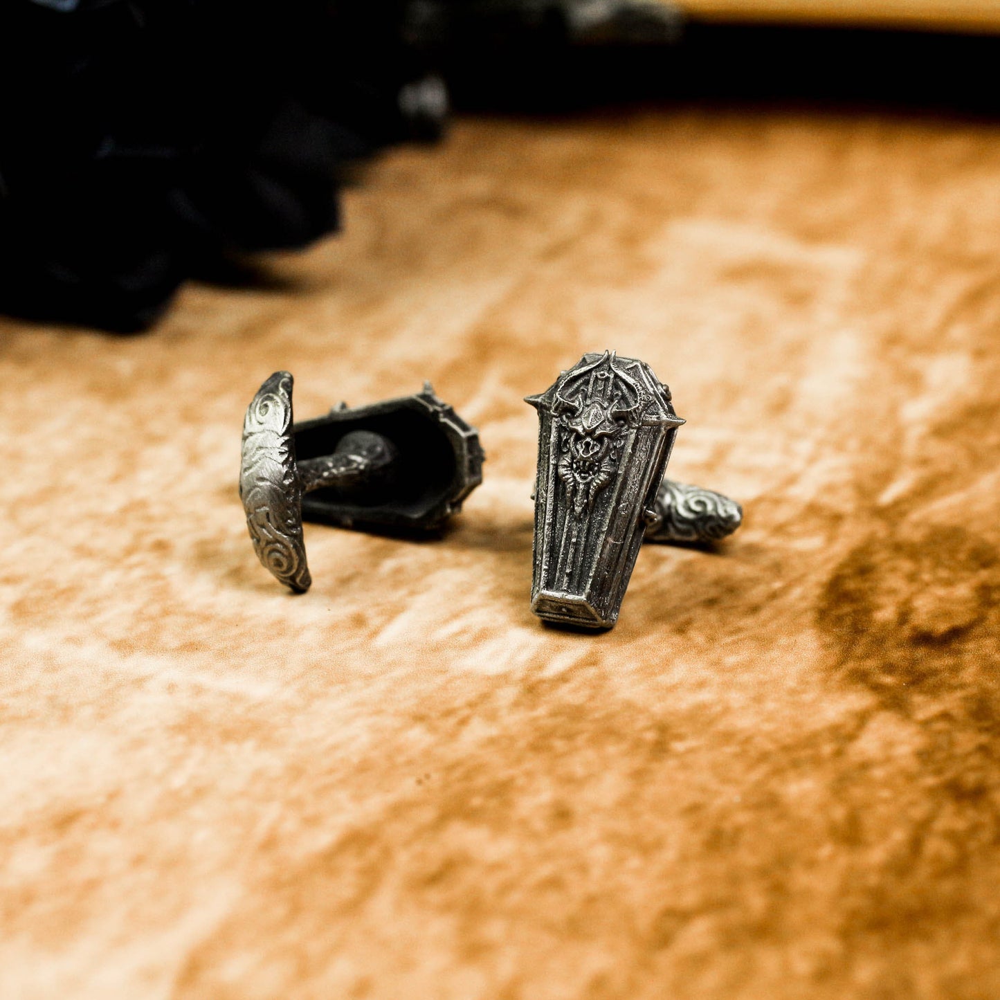 Holy Coffin Skull Cufflinks, 925 Silver Handmade