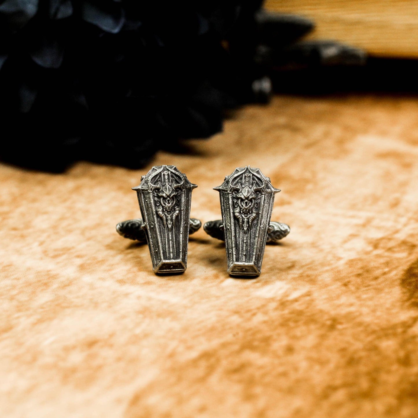 Holy Coffin Skull Cufflinks, 925 Silver Handmade