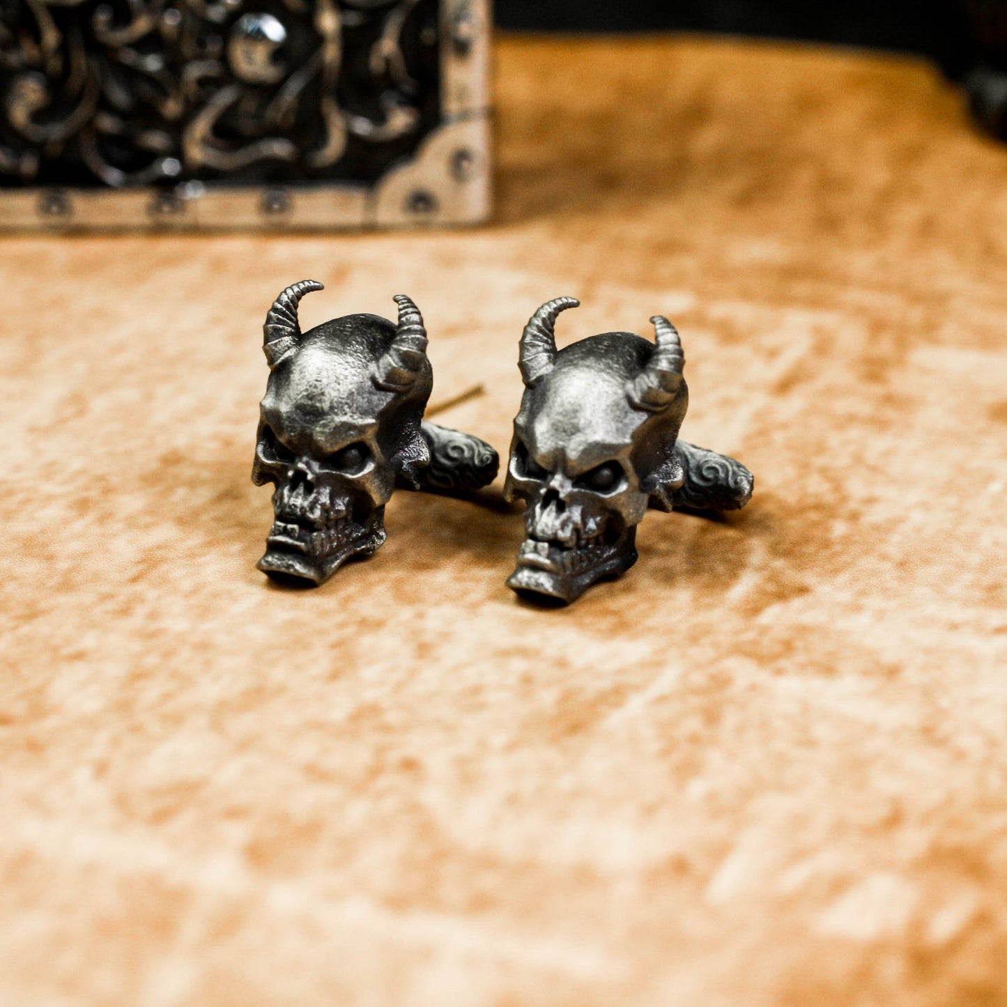 Spirit Skull Cufflinks, Horned Devil - 925 Sterling Silver Handmade